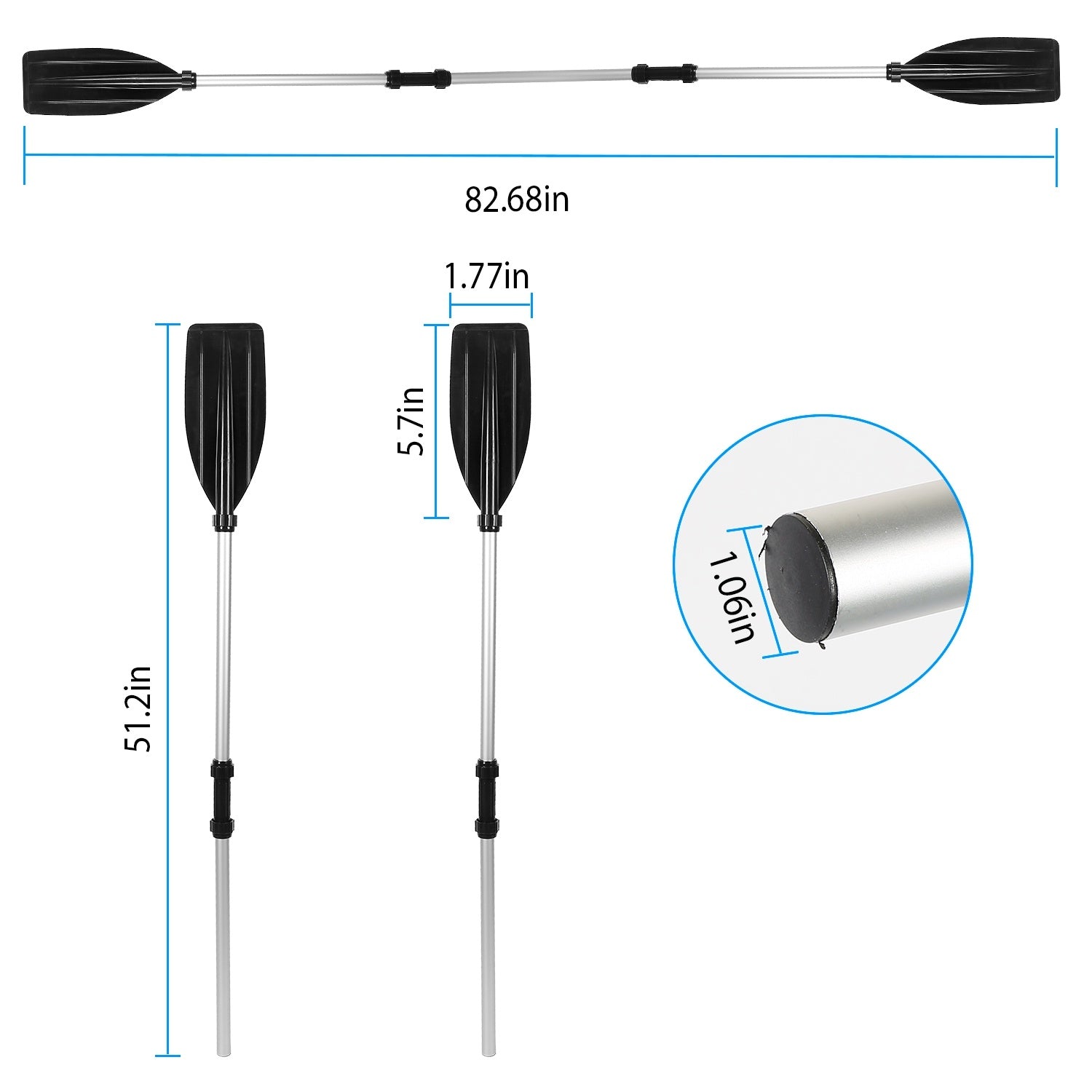 2Pcs Kayak Paddles Aluminum Alloy Detachable Canoe Paddle Boat Oars for Kayaking Boating Oar Fishing - VINE GLOBAL