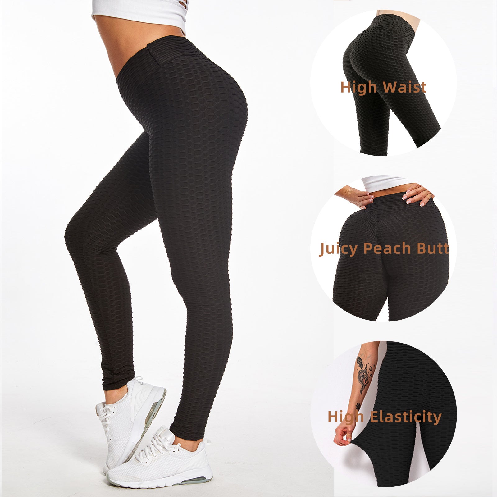 Women TIK Tok Leggings Bubble Textured Butt Lifting Yoga Pants Black Small - VINE GLOBAL