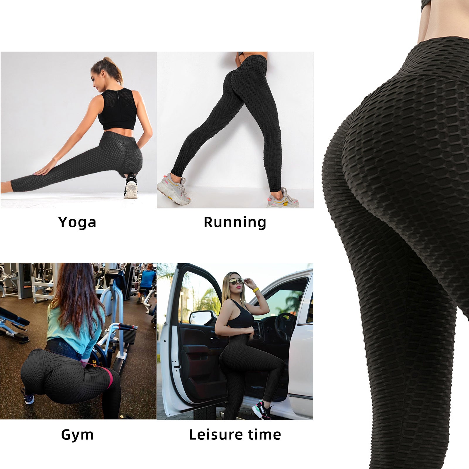 Women TIK Tok Leggings Bubble Textured Butt Lifting Yoga Pants Black Small - VINE GLOBAL