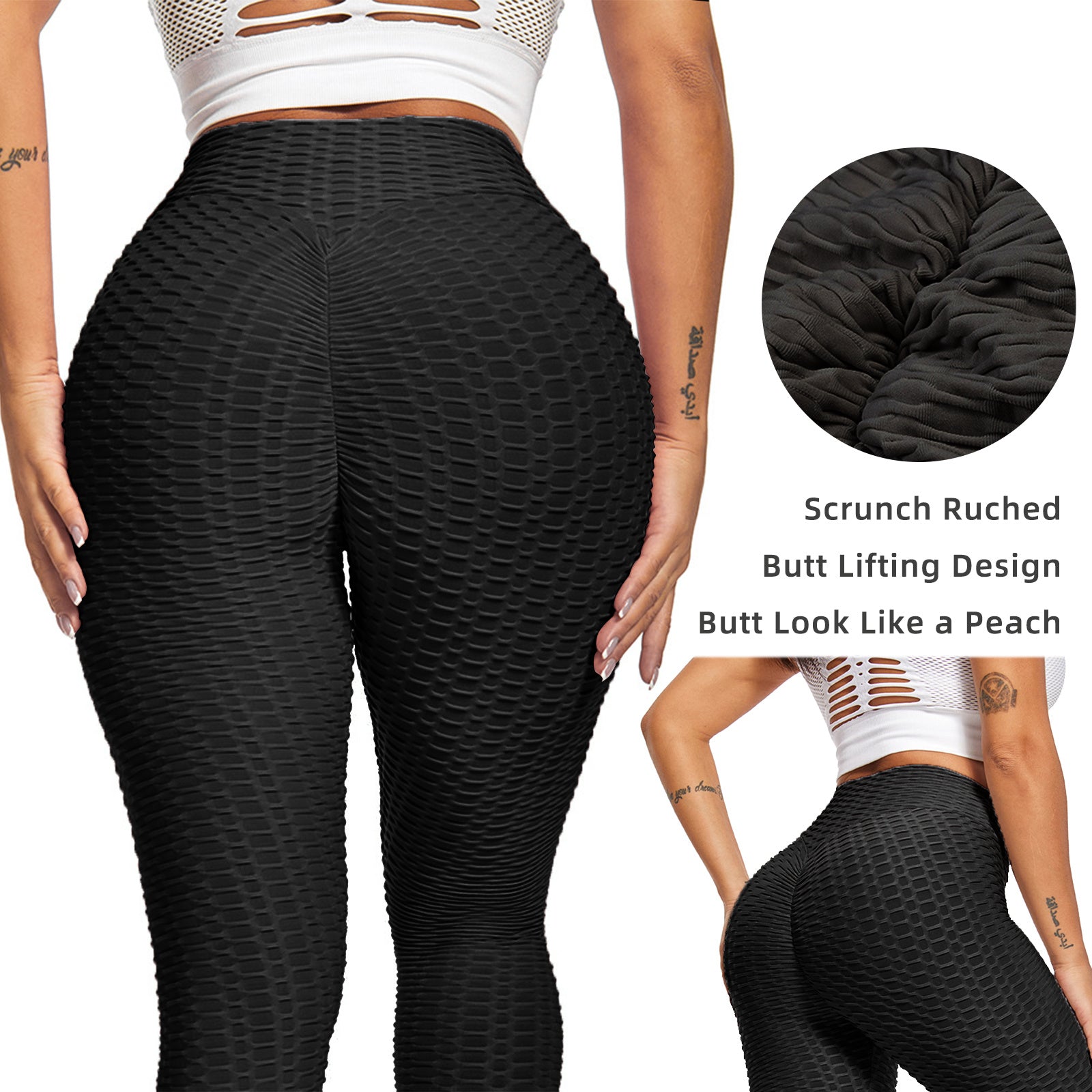 Women TIK Tok Leggings Bubble Textured Butt Lifting Yoga Pants Black Small - VINE GLOBAL
