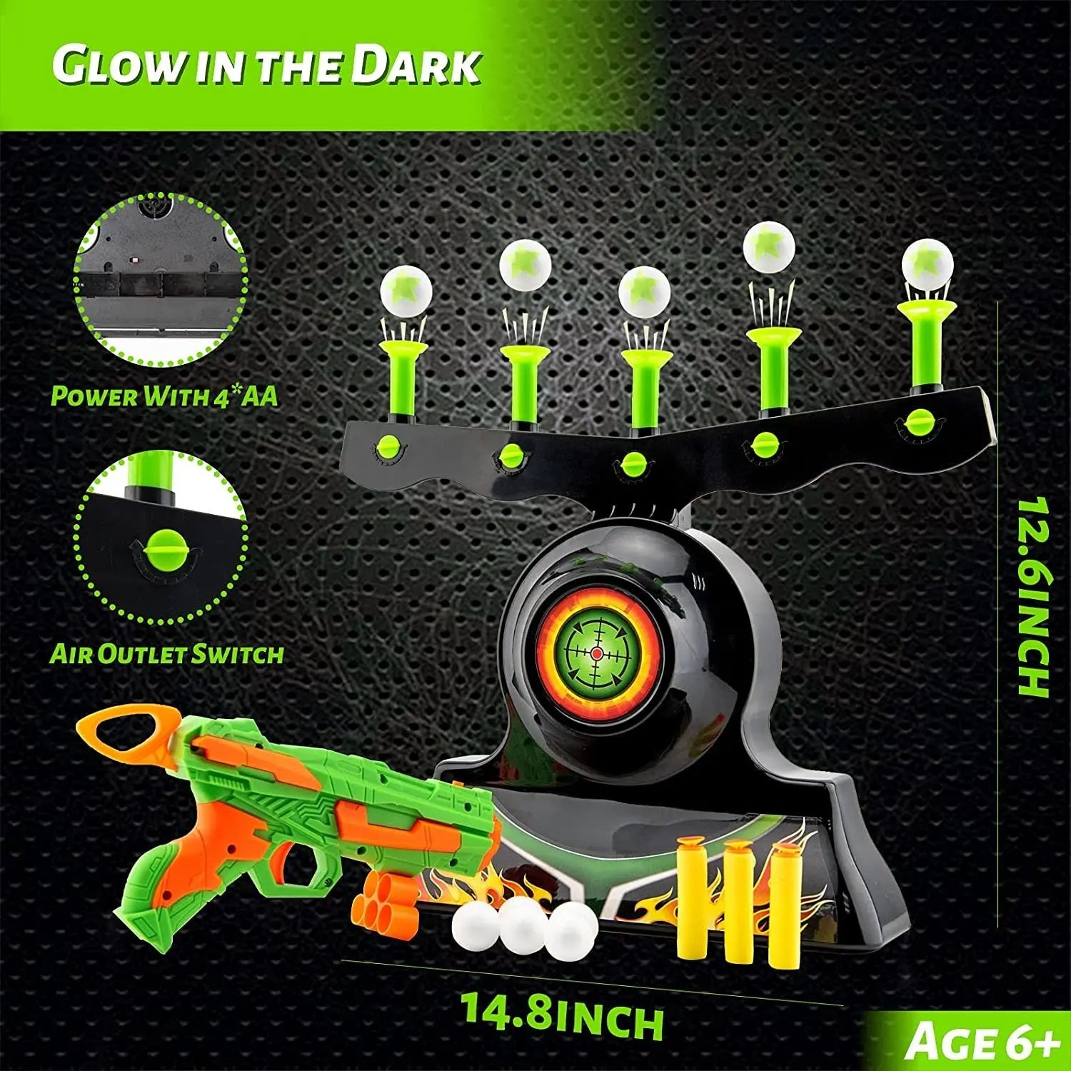 Shooting Targets for Nerf Guns Shooting Game Glow in The Dark Floating Ball Target Practice Toys for Kids Boys Hover Shot 1 Blaster Toy Gun 10 Soft Foam Balls 3 Darts Gift - VINE GLOBAL