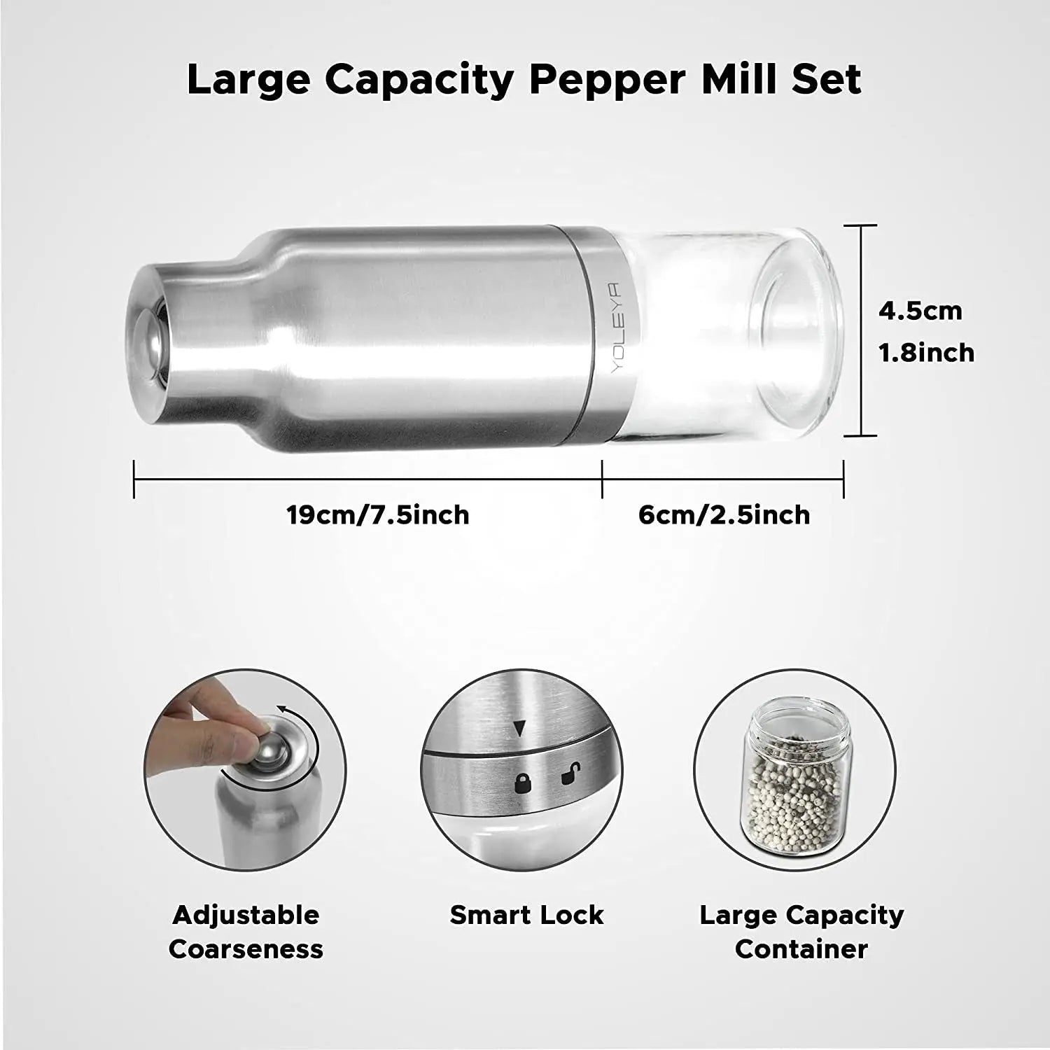 Gravity Electric Salt and Pepper Grinder Set - Automatic Pepper or Salt Mill Shaker, Spice Grinder Battery-Operated with Adjustable Coarseness,One Hand Operated,Utility Brush,Premium Stainless Steel - VINE GLOBAL