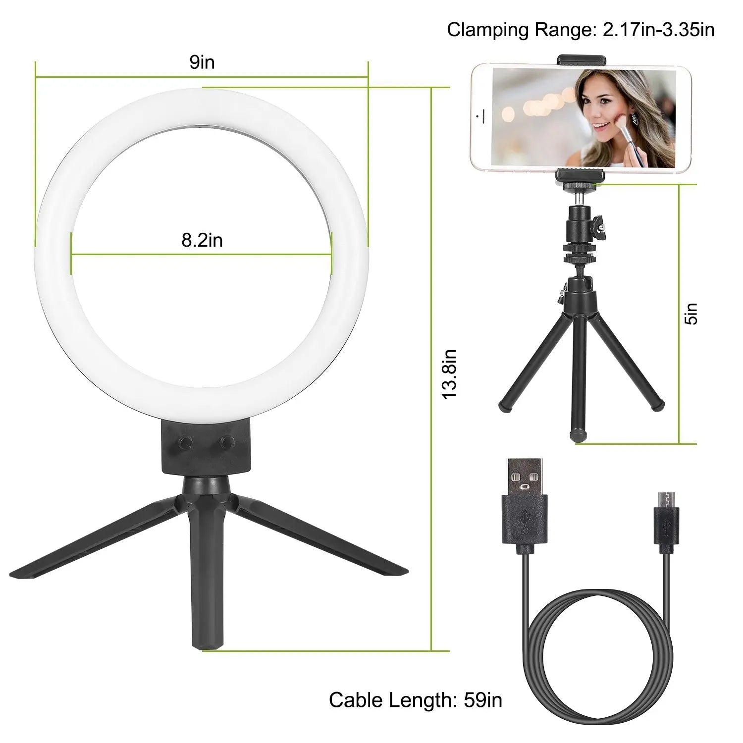 9" Dimmable LED Ring Light w/ Tripod Phone Selfie Camera Studio Photo Video Makeup Lamp - VINE GLOBAL