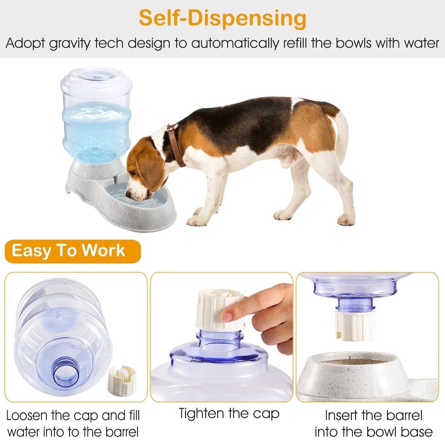 3.5L/1Gal Pet Water Dispenser Self-Dispensing Gravity Pets Water Feeder Automatic Pet Waterer Cat Dog - VINE GLOBAL