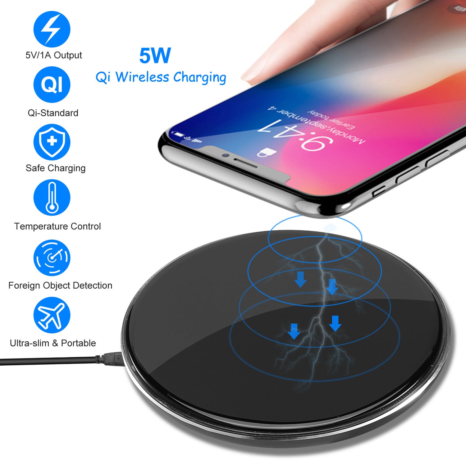 Wireless Charger Qi-Certified Ultra-Slim 5W Charging Pad for iPhone XS MAX/XR/XS/X/ 8/8 Plus - VINE GLOBAL