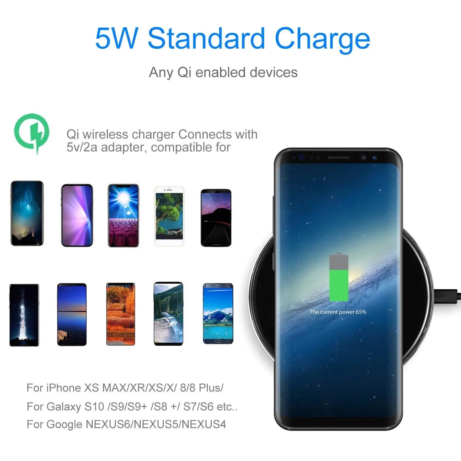 Wireless Charger Qi-Certified Ultra-Slim 5W Charging Pad for iPhone XS MAX/XR/XS/X/ 8/8 Plus - VINE GLOBAL