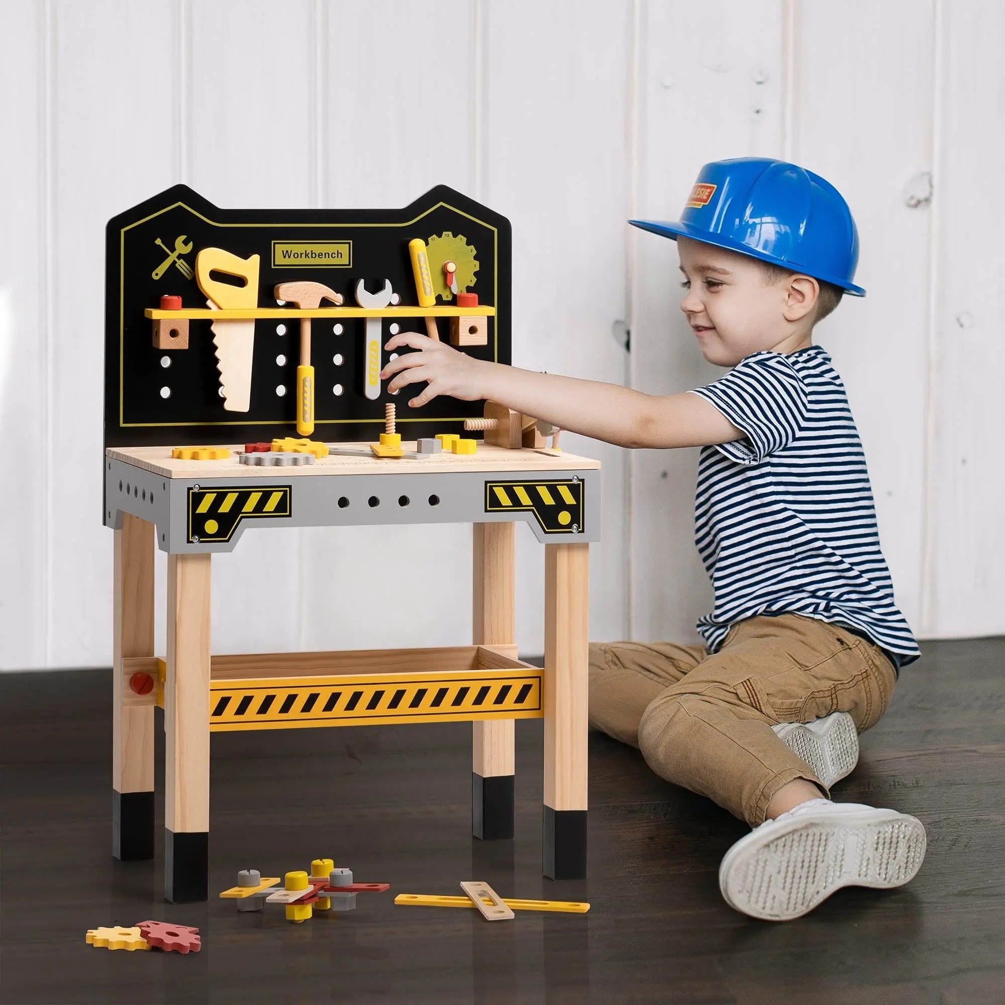 Wooden Tool Workbench Toy for Kids & Toddlers, Pretend Play Tool Toy Gift for Boys Girls - VINE GLOBAL