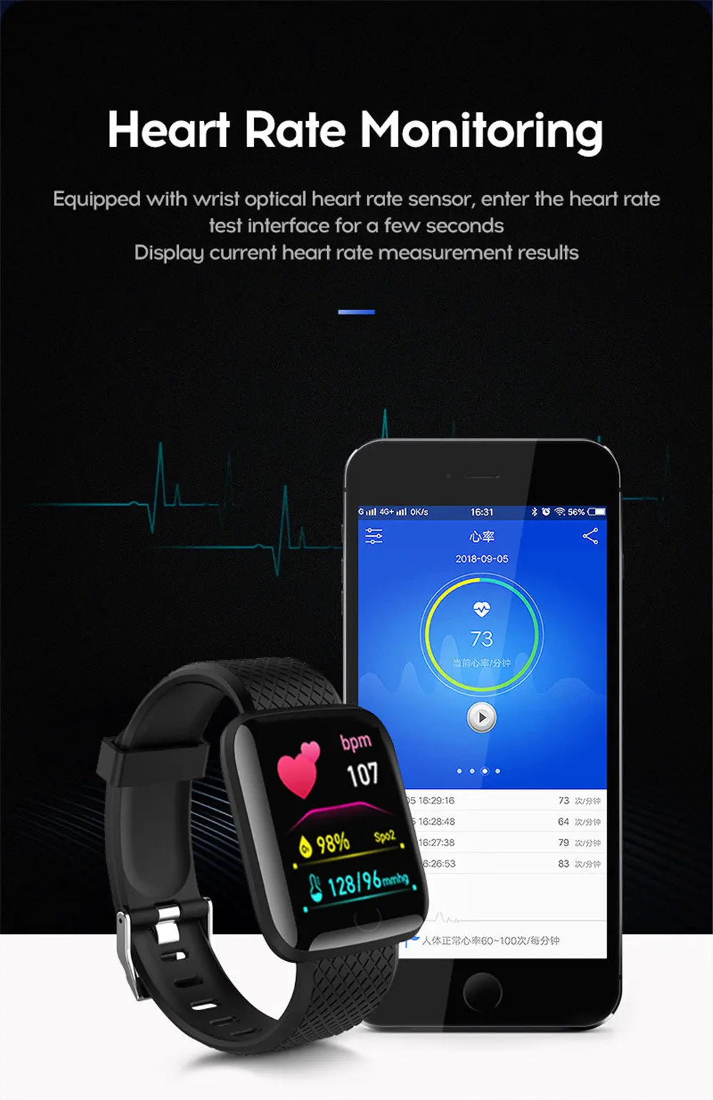 Smart Watch Heart Rate Sleep Monitoring Blood Pressure Smartwatch Men Women Fitness Tracker Watch For Android IOS - VINE GLOBAL