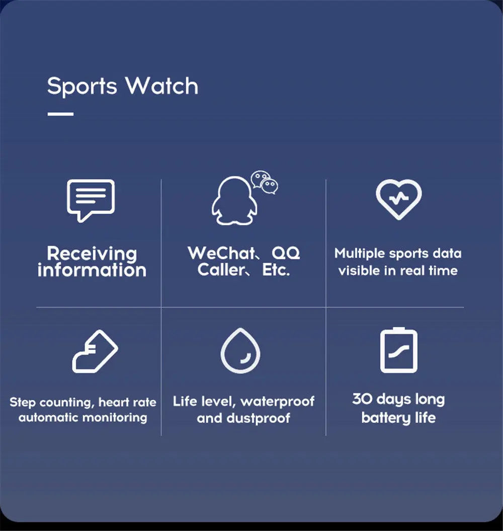 Smart Watch Heart Rate Sleep Monitoring Blood Pressure Smartwatch Men Women Fitness Tracker Watch For Android IOS - VINE GLOBAL
