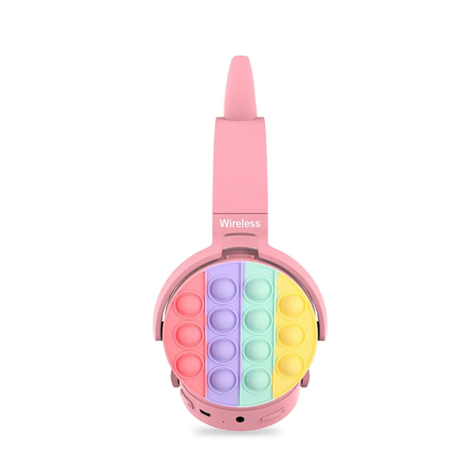 Fidget Headphones Kids Toy Headset, Wireless Bluetooth Headphone Pop Bubble On-Ear Headphone Fidget Toy Rainbow Color Fidget Headset for Children Adults (Pink-Cat) - VINE GLOBAL
