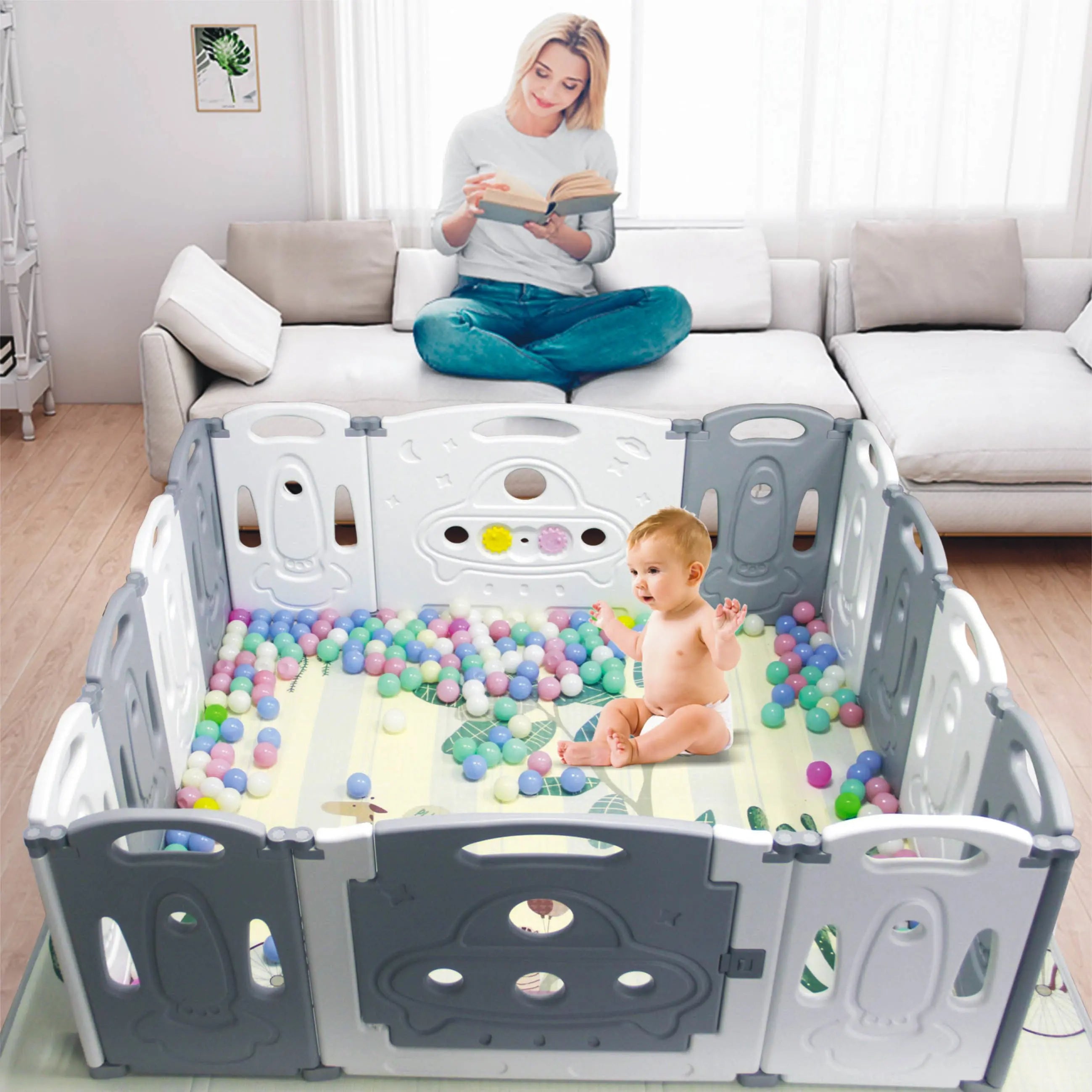 Gupamiga Foldable Baby playpen Baby Folding Play Pen Kids Activity Centre Safety Play Yard Home Indoor Outdoor New Pen - VINE GLOBAL