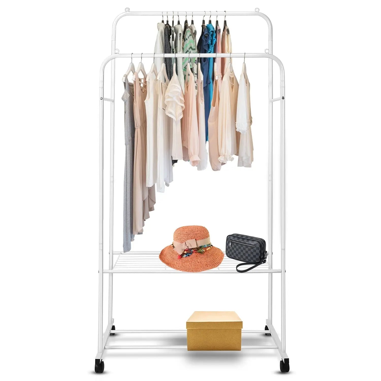 Garment Hanging Rack Clothing Hanging Rail Pillow Shoe Display Organizer Stand Rolling Wheel Clothes Organizer - VINE GLOBAL