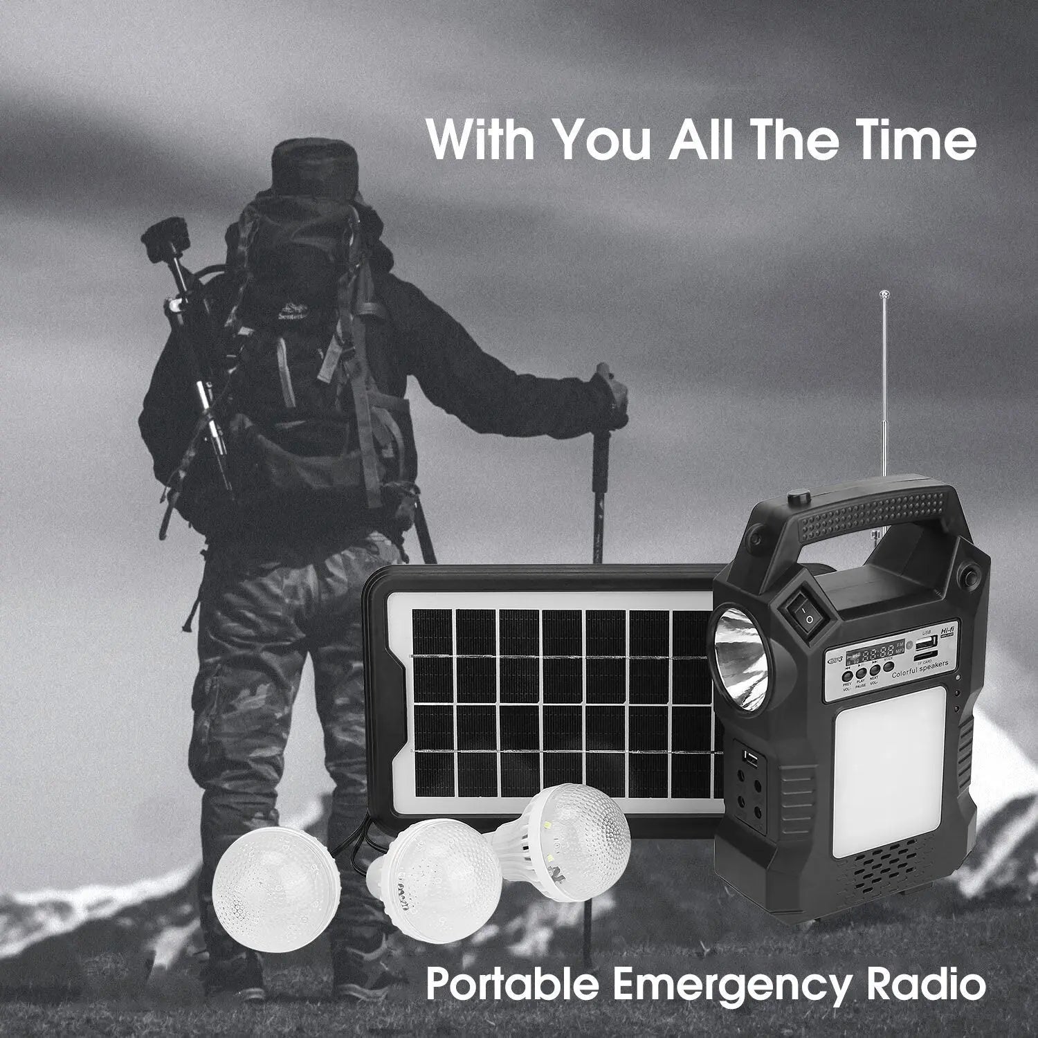 Portable Solar Power Station Rechargeable Backup Power Bank w/Flashlight 3 Lighting Bulbs For Camping Outage Garden Lamp - VINE GLOBAL