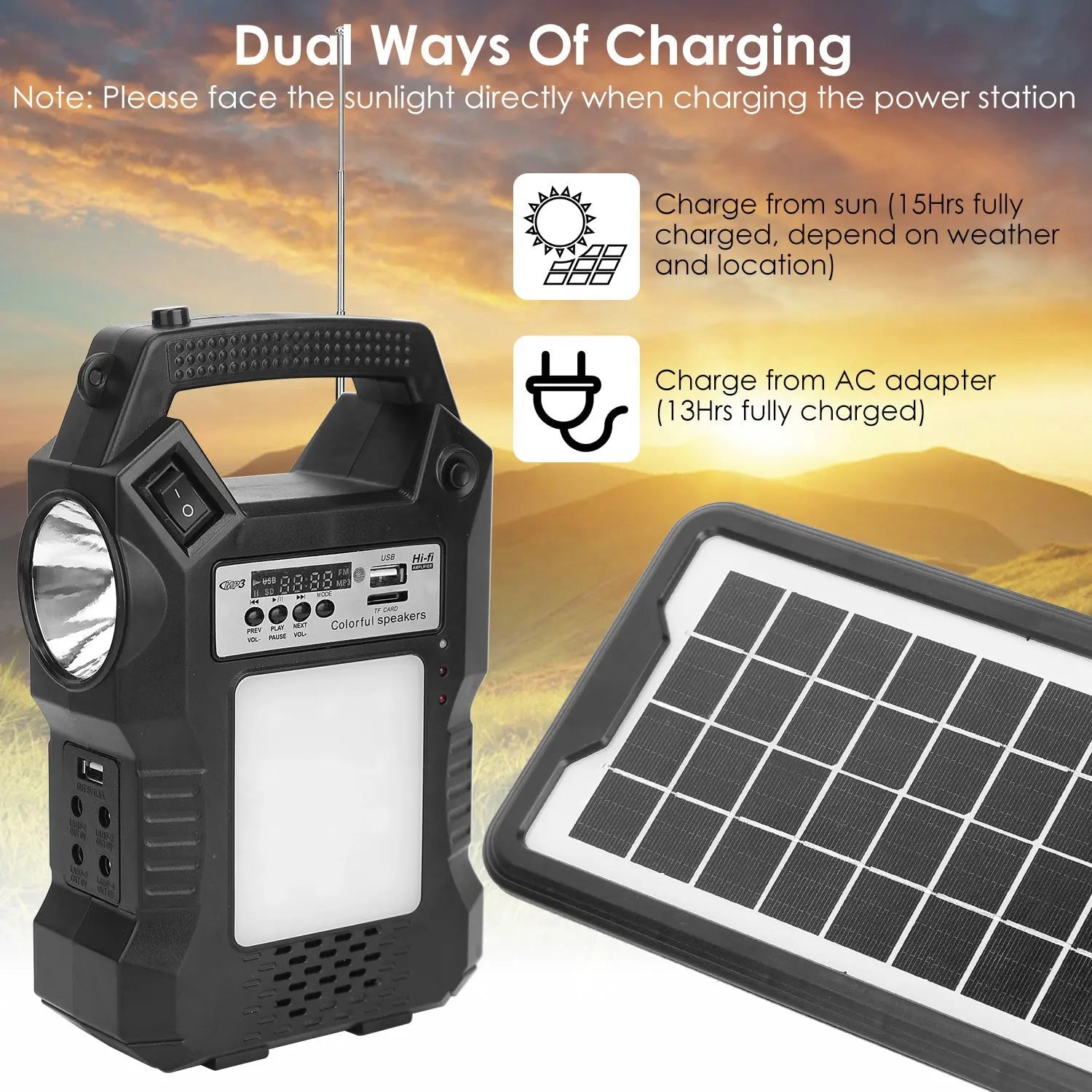 Portable Solar Power Station Rechargeable Backup Power Bank w/Flashlight 3 Lighting Bulbs For Camping Outage Garden Lamp - VINE GLOBAL