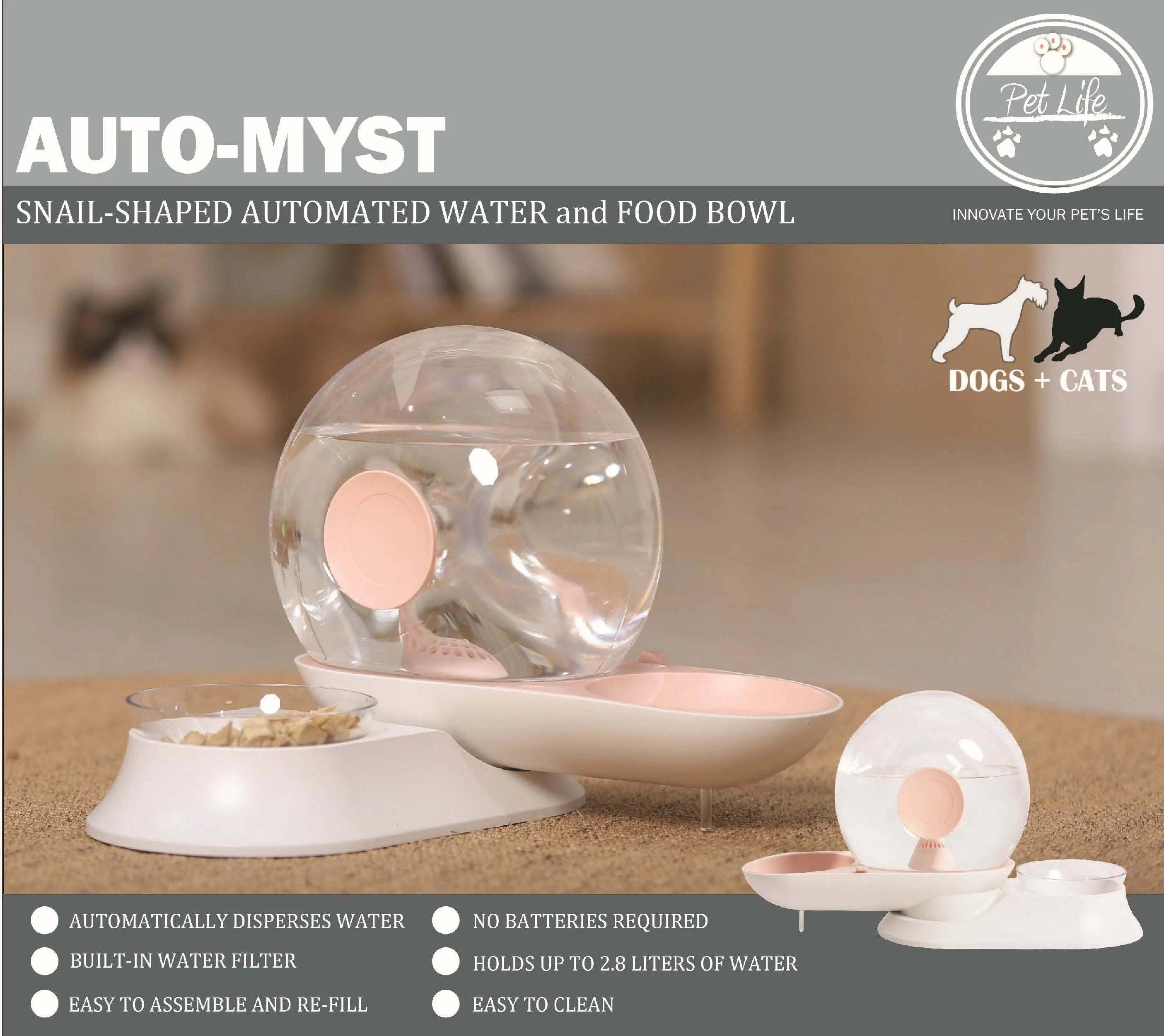Pet Life 'Auto-Myst' Snail Shaped 2-in-1 Automated Gravity Pet Filtered Water Dispenser and Food Bowl - VINE GLOBAL