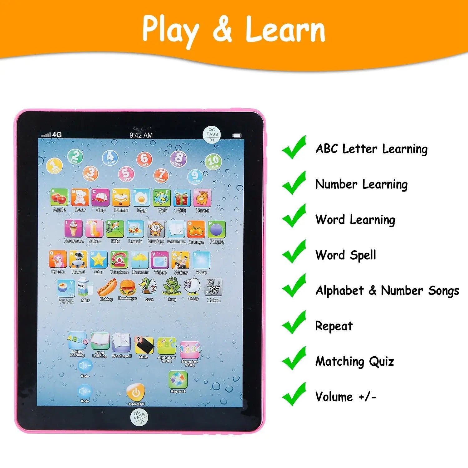 Baby Learning Tablet Educational Mini Pads Toys Touch Learn Toddler Tablet For ABC Numbers Words Gift - VINE GLOBAL