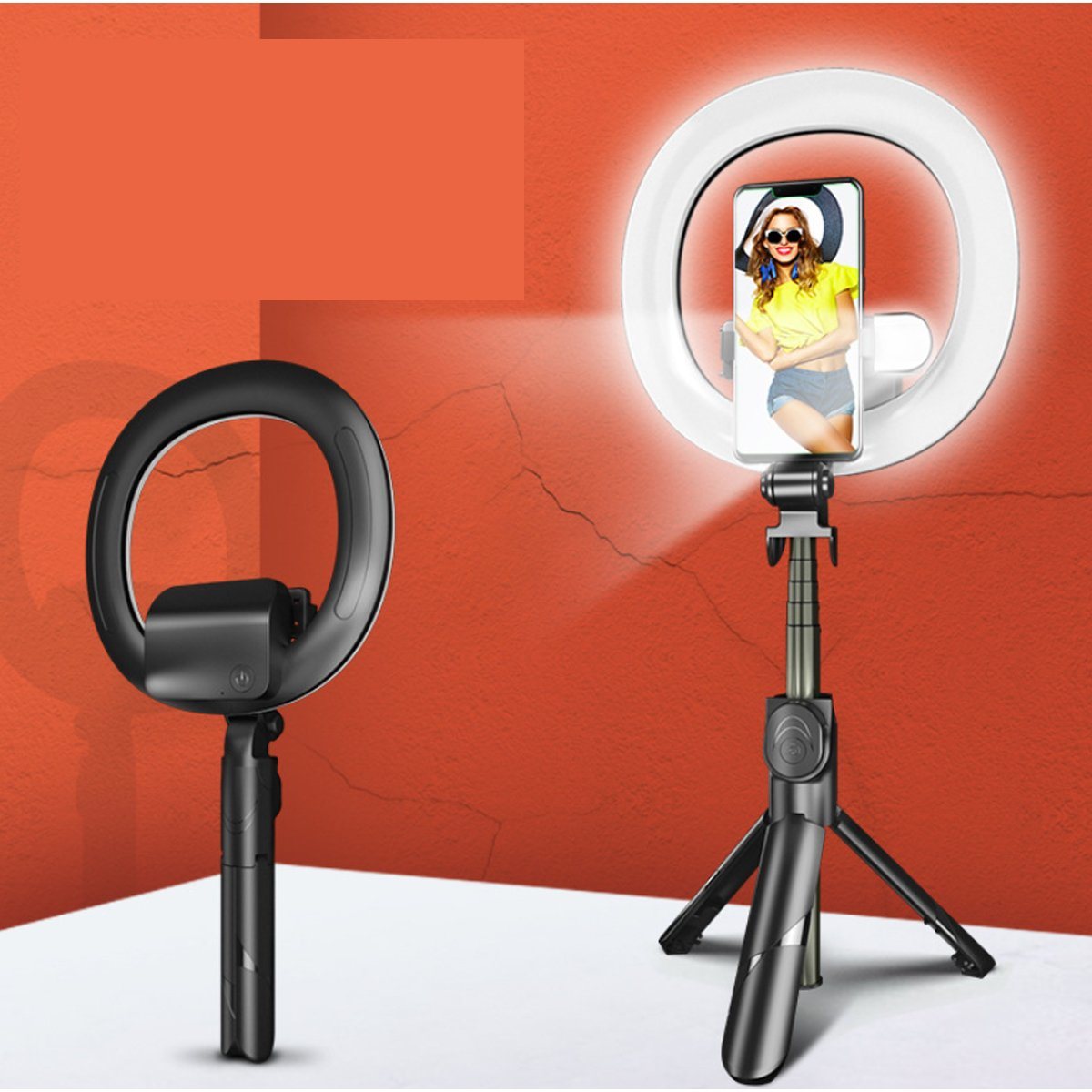 Self Video Portrait Soft Halo Light Stand With Dual LED Light And Bluetooth Remote - VINE GLOBAL