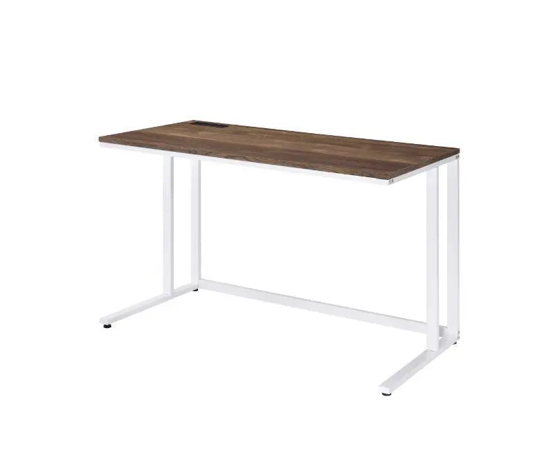 Writing Desk with Tyrese Built-in USB Port; Walnut & White Finish AL - VINE GLOBAL