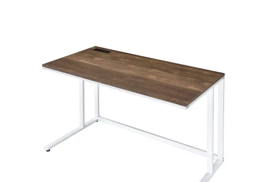 Writing Desk with Tyrese Built-in USB Port; Walnut & White Finish AL - VINE GLOBAL
