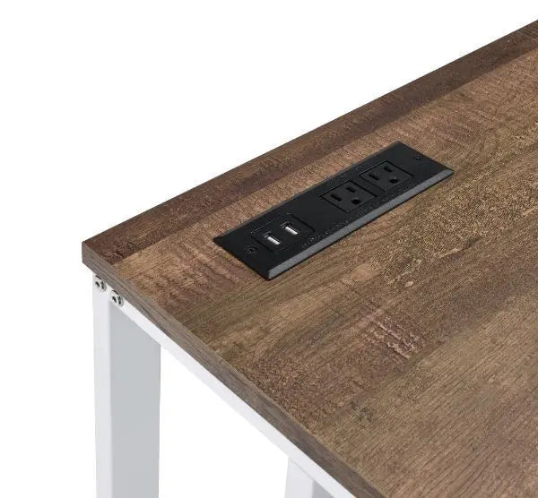 Writing Desk with Tyrese Built-in USB Port; Walnut & White Finish AL - VINE GLOBAL