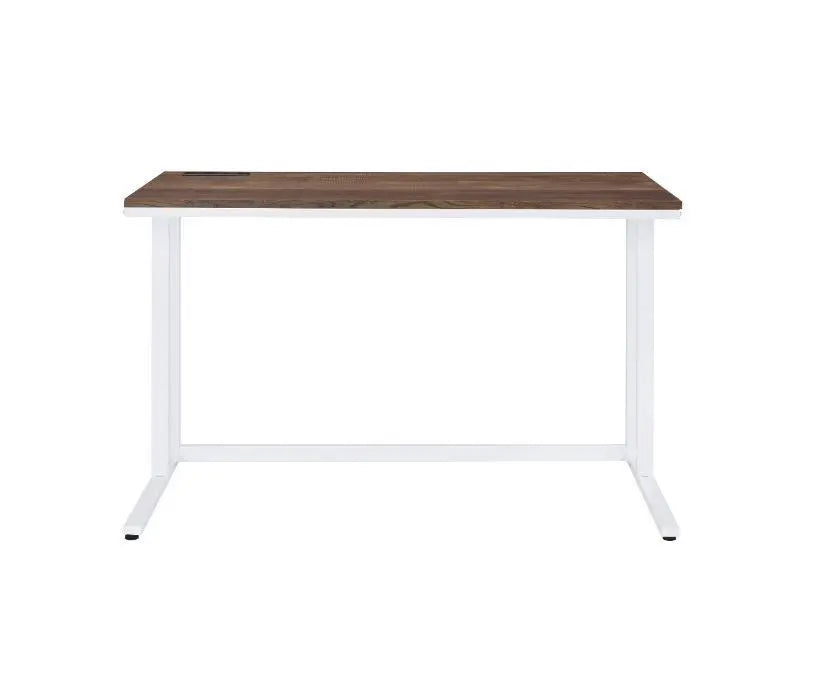 Writing Desk with Tyrese Built-in USB Port; Walnut & White Finish AL - VINE GLOBAL