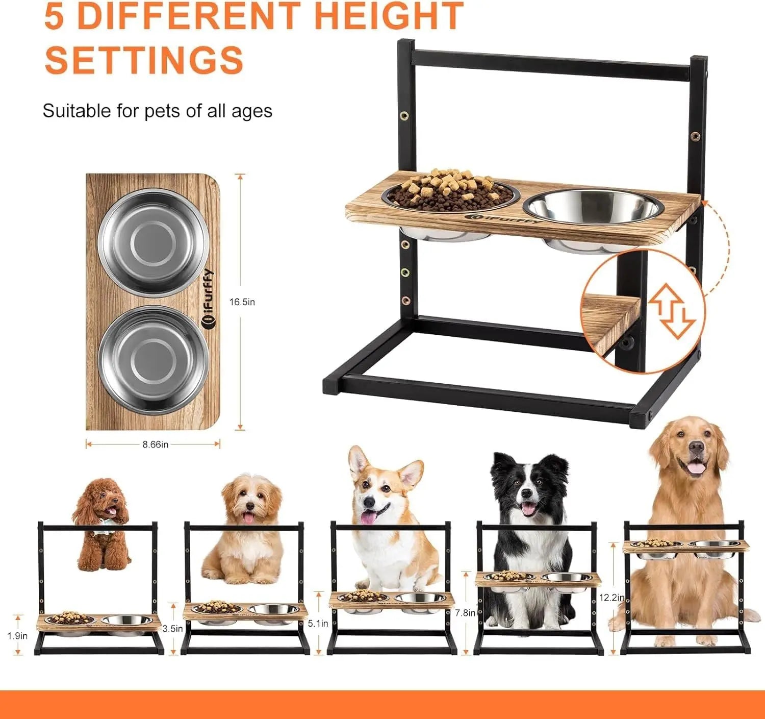 Dog Bowl Adjustable Height Stand Pet Slow Feeding Dog Bowl Small and Medium Dogs Stainless Steel Dog Bowl - VINE GLOBAL