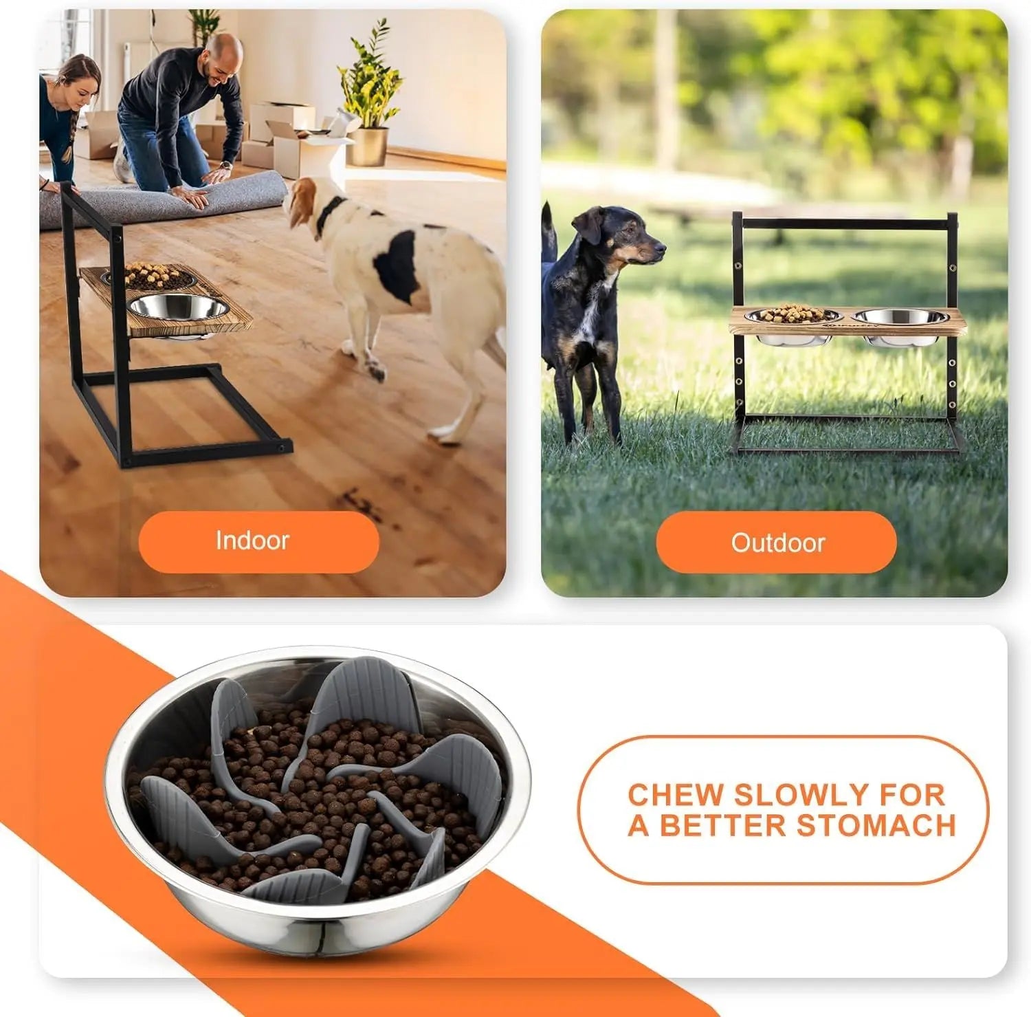 Dog Bowl Adjustable Height Stand Pet Slow Feeding Dog Bowl Small and Medium Dogs Stainless Steel Dog Bowl - VINE GLOBAL