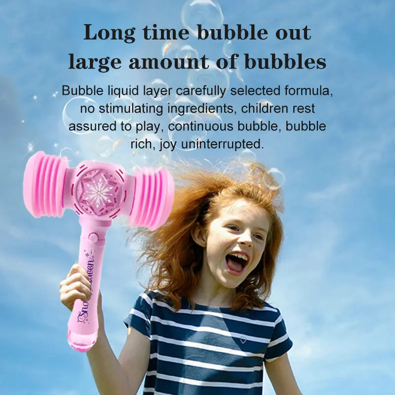 Kids Bubble Wand Blower Bubble Hammer, music and Light up automatic bubble machine, Girls outdoor Fun bubble toy, Birthday Party Easter Gift for 3-8 years old toddler Boys Girls (pink) - VINE GLOBAL