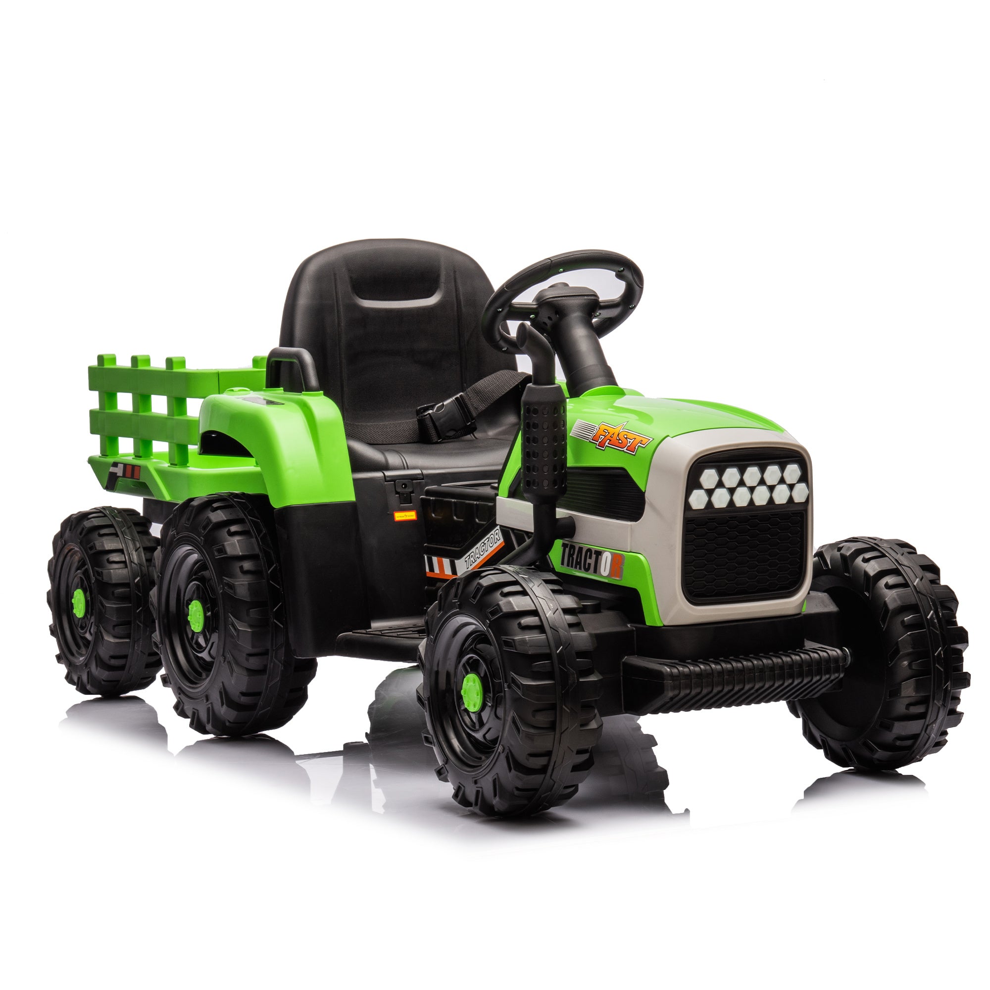 Ride on Tractor with Trailer,24V Battery Powered Electric Tractor Toy, 200w*2motor 1.86-4.97MPH/Remote Control,electric car for kids,Three speed adjustable,USB,MP3 ,Bluetooth,LED light, safety belt - VINE GLOBAL