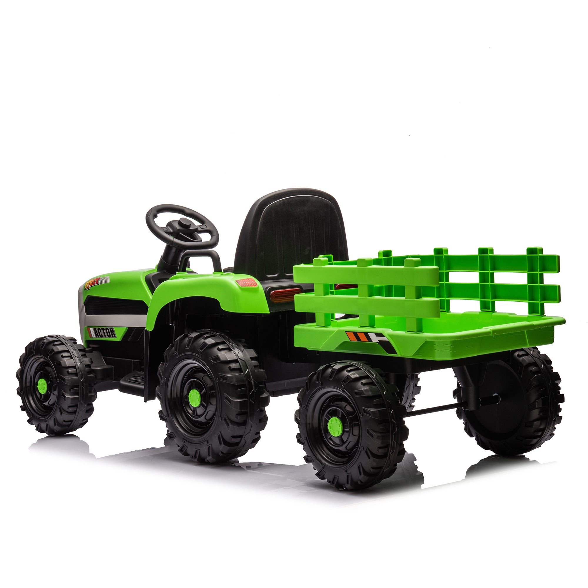 Ride on Tractor with Trailer,24V Battery Powered Electric Tractor Toy, 200w*2motor 1.86-4.97MPH/Remote Control,electric car for kids,Three speed adjustable,USB,MP3 ,Bluetooth,LED light, safety belt - VINE GLOBAL