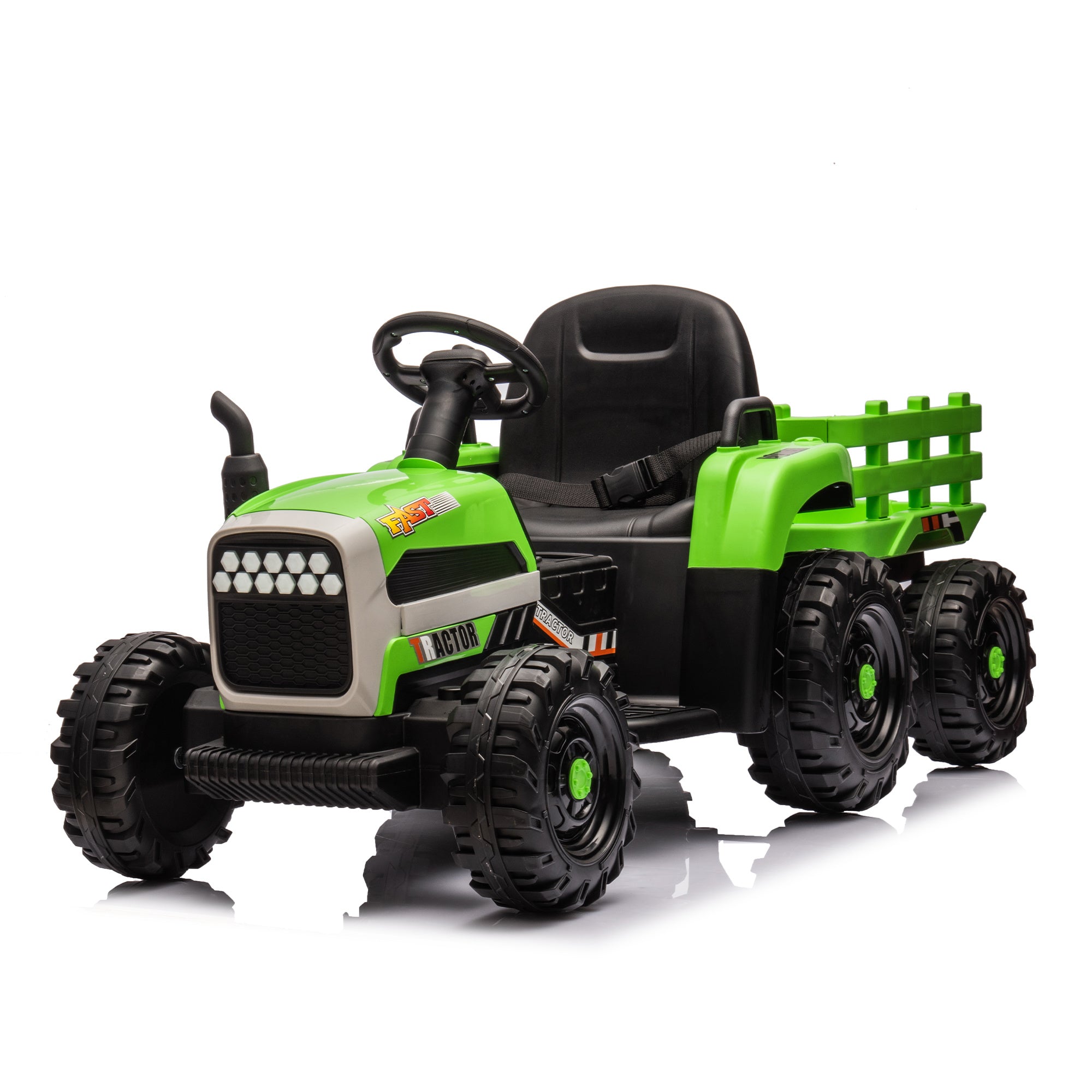 Ride on Tractor with Trailer,24V Battery Powered Electric Tractor Toy, 200w*2motor 1.86-4.97MPH/Remote Control,electric car for kids,Three speed adjustable,USB,MP3 ,Bluetooth,LED light, safety belt - VINE GLOBAL