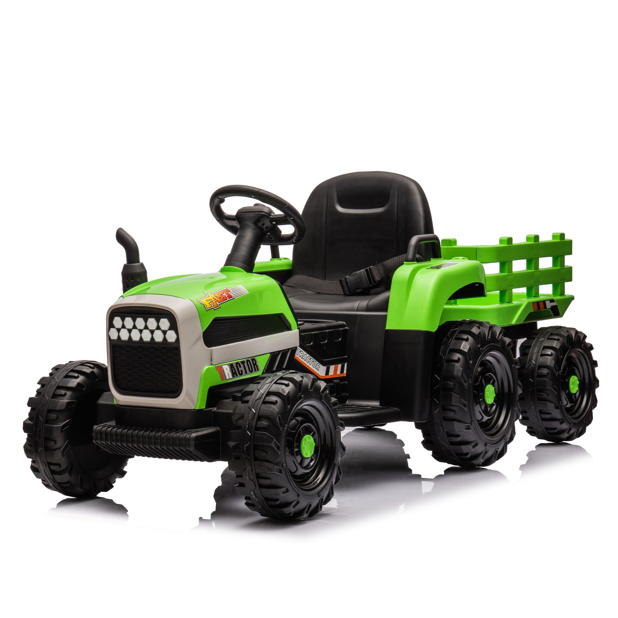 Ride on Tractor with Trailer,24V Battery Powered Electric Tractor Toy, 200w*2motor 1.86-4.97MPH/Remote Control,electric car for kids,Three speed adjustable,USB,MP3 ,Bluetooth,LED light, safety belt - VINE GLOBAL