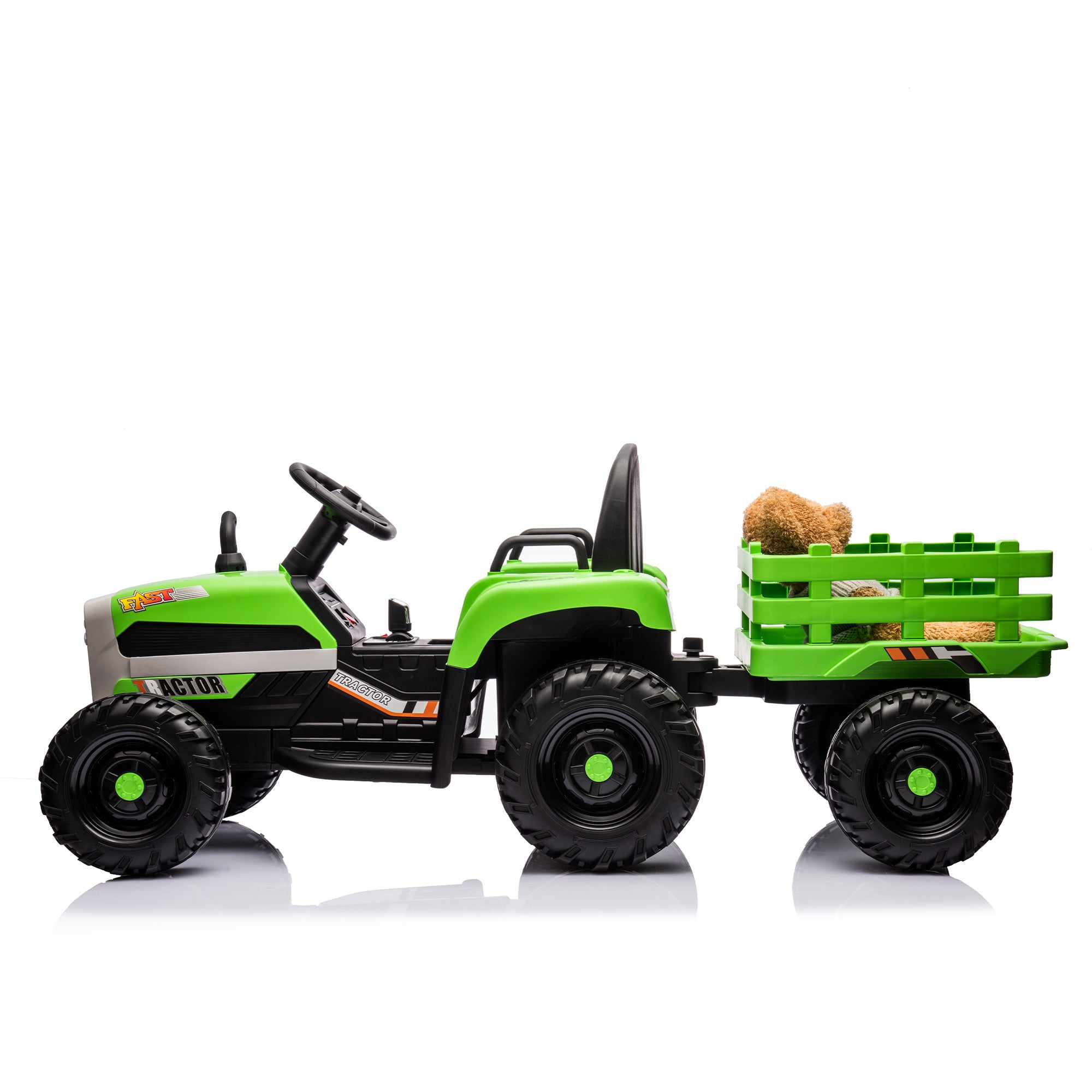 Ride on Tractor with Trailer,24V Battery Powered Electric Tractor Toy, 200w*2motor 1.86-4.97MPH/Remote Control,electric car for kids,Three speed adjustable,USB,MP3 ,Bluetooth,LED light, safety belt - VINE GLOBAL