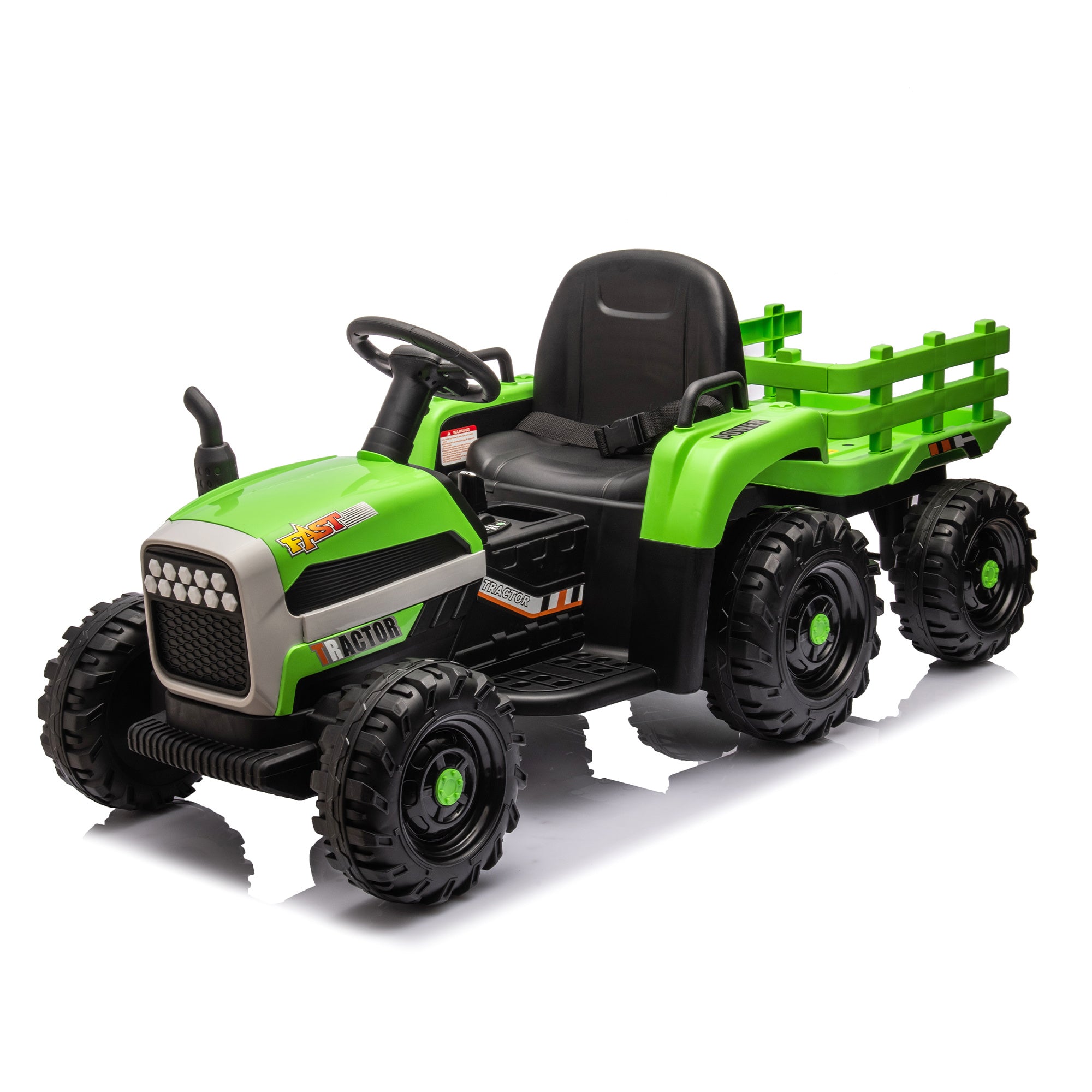Ride on Tractor with Trailer,24V Battery Powered Electric Tractor Toy, 200w*2motor 1.86-4.97MPH/Remote Control,electric car for kids,Three speed adjustable,USB,MP3 ,Bluetooth,LED light, safety belt - VINE GLOBAL