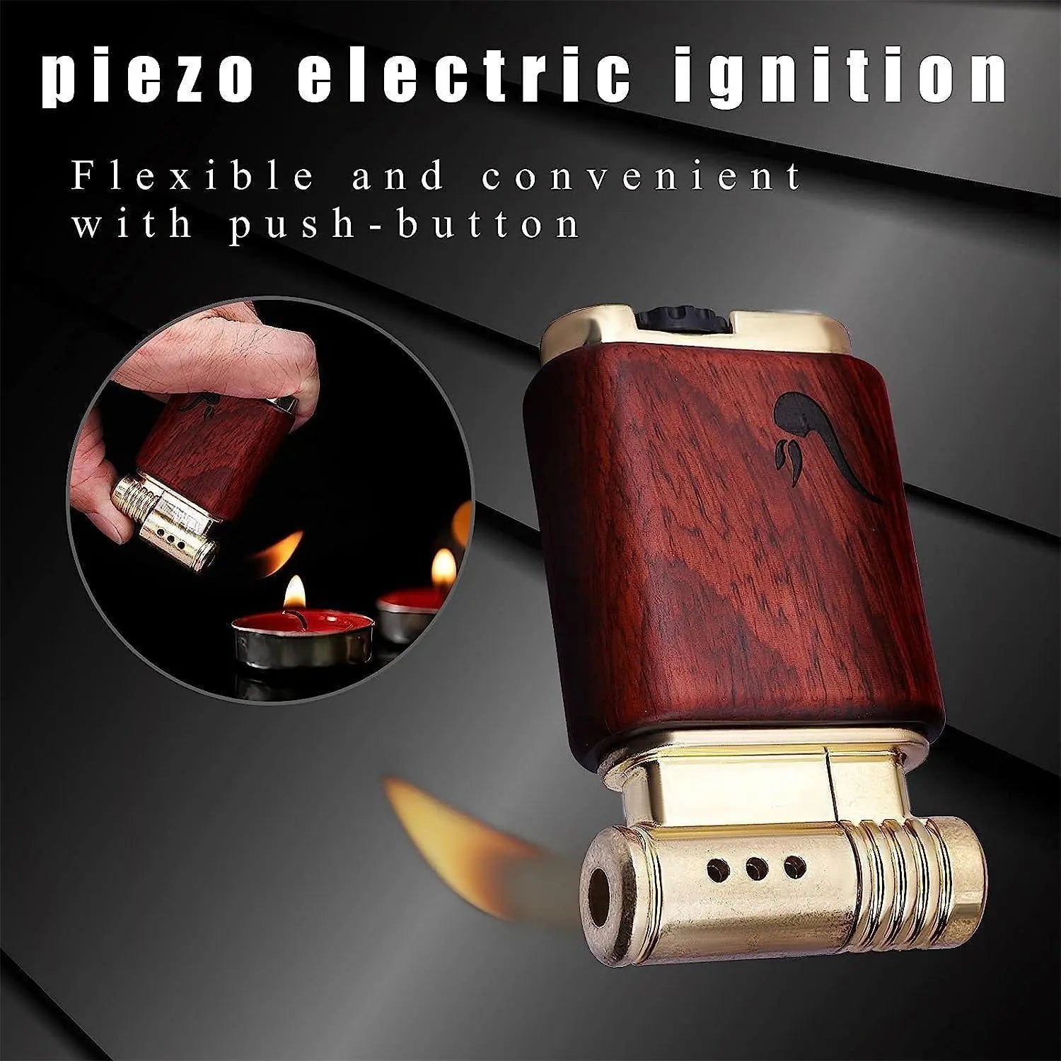 Pipe Lighter Soft Flame Refillable Gas Wooden Case Fire Starter Cigarette Candle Lighter For Men Women Gift - VINE GLOBAL