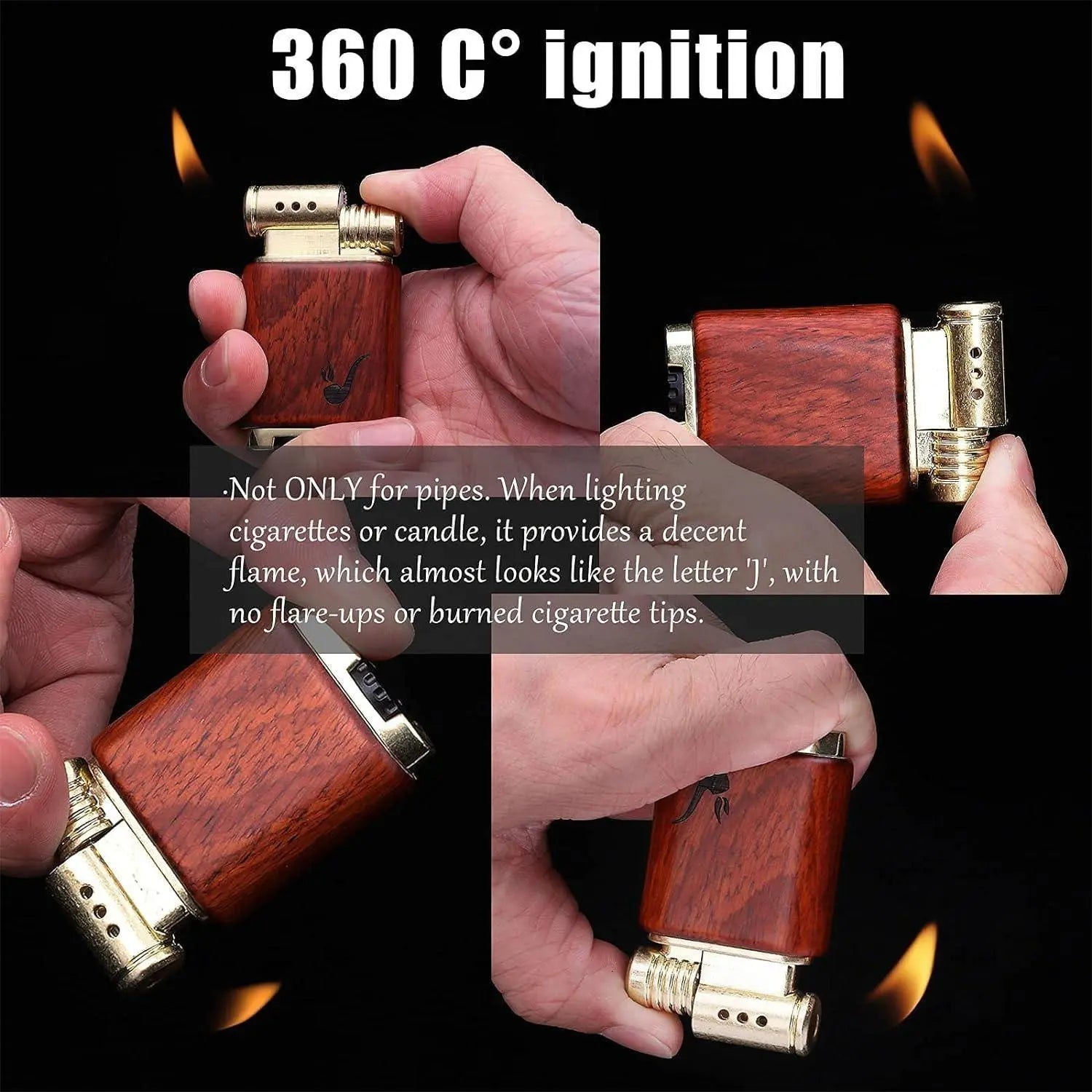 Pipe Lighter Soft Flame Refillable Gas Wooden Case Fire Starter Cigarette Candle Lighter For Men Women Gift - VINE GLOBAL