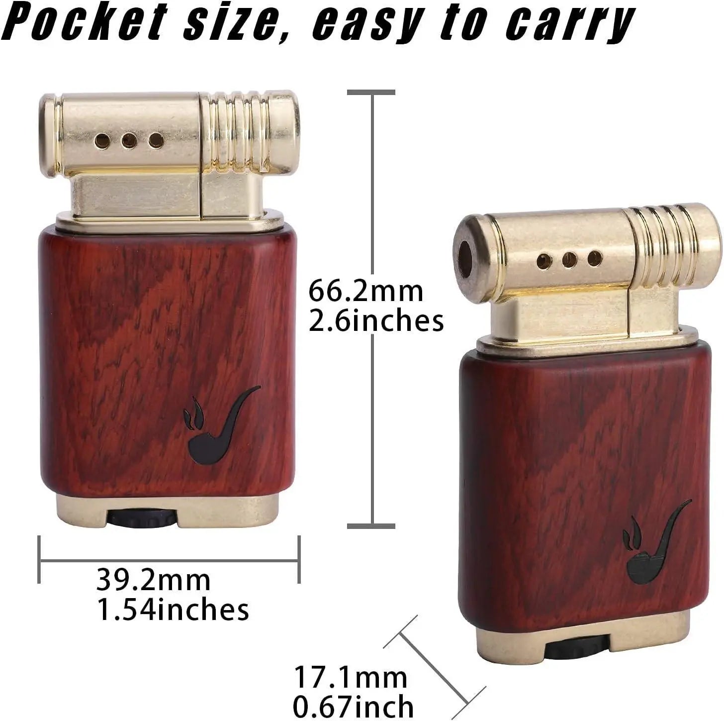 Pipe Lighter Soft Flame Refillable Gas Wooden Case Fire Starter Cigarette Candle Lighter For Men Women Gift - VINE GLOBAL