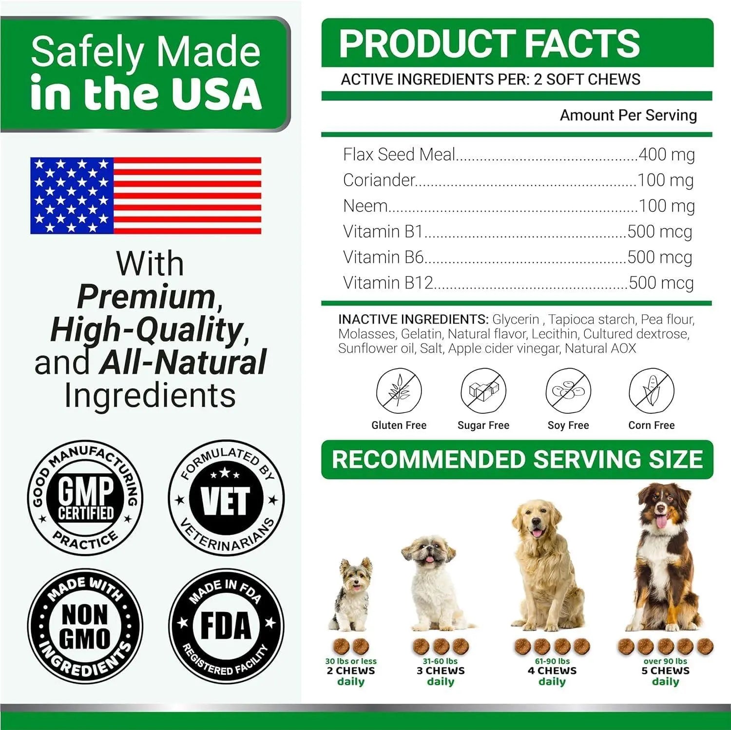 2 Pack Flea and Tick Prevention for Dogs Chewables Natural Dog Flea and Tick Treatment Chewable Flea and Tick Chews for Dogs Soft Oral Flea Pills for Dogs All Breeds & Ages Made in USA - VINE GLOBAL