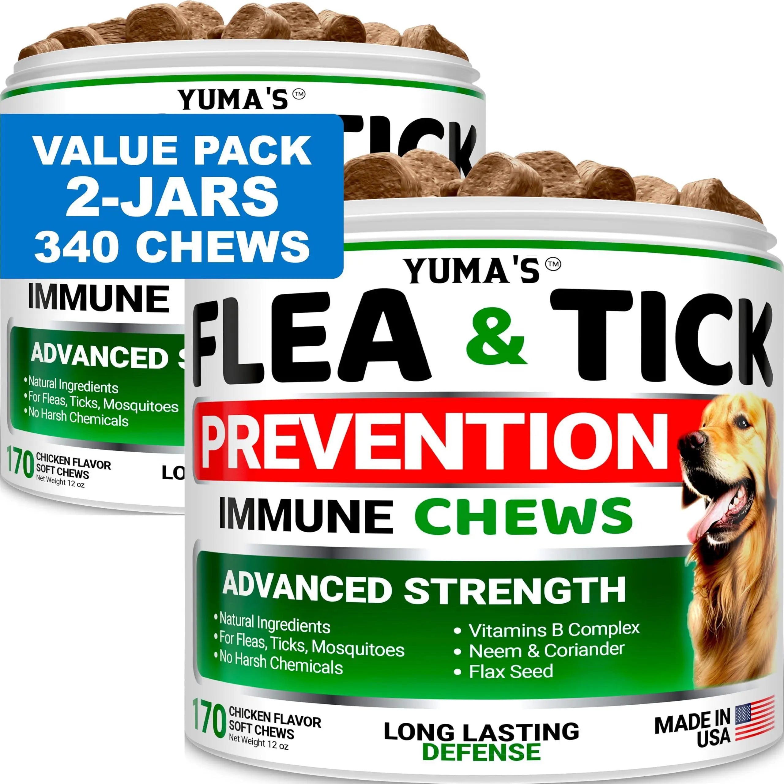 2 Pack Flea and Tick Prevention for Dogs Chewables Natural Dog Flea and Tick Treatment Chewable Flea and Tick Chews for Dogs Soft Oral Flea Pills for Dogs All Breeds & Ages Made in USA - VINE GLOBAL
