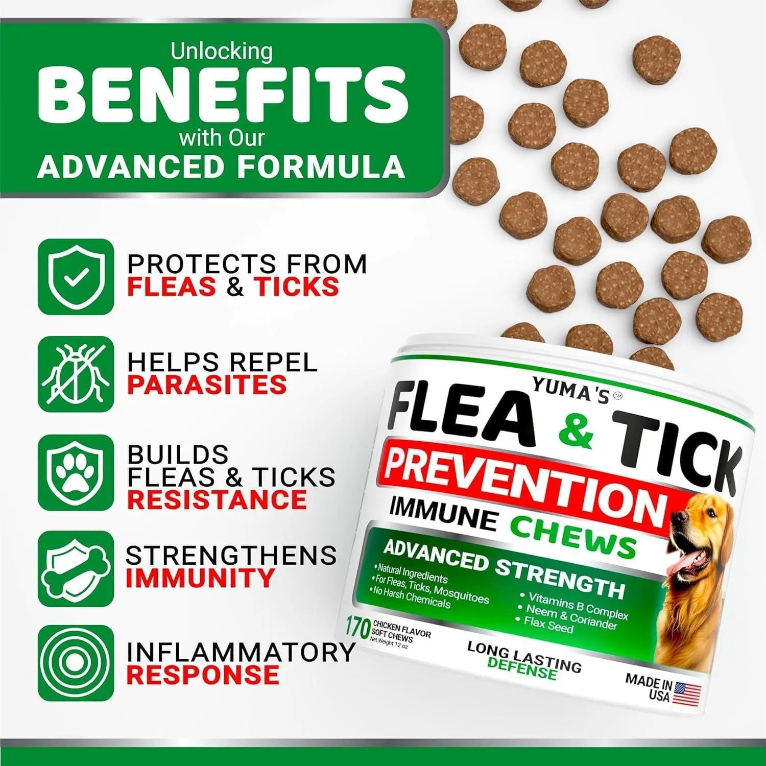 2 Pack Flea and Tick Prevention for Dogs Chewables Natural Dog Flea and Tick Treatment Chewable Flea and Tick Chews for Dogs Soft Oral Flea Pills for Dogs All Breeds & Ages Made in USA - VINE GLOBAL