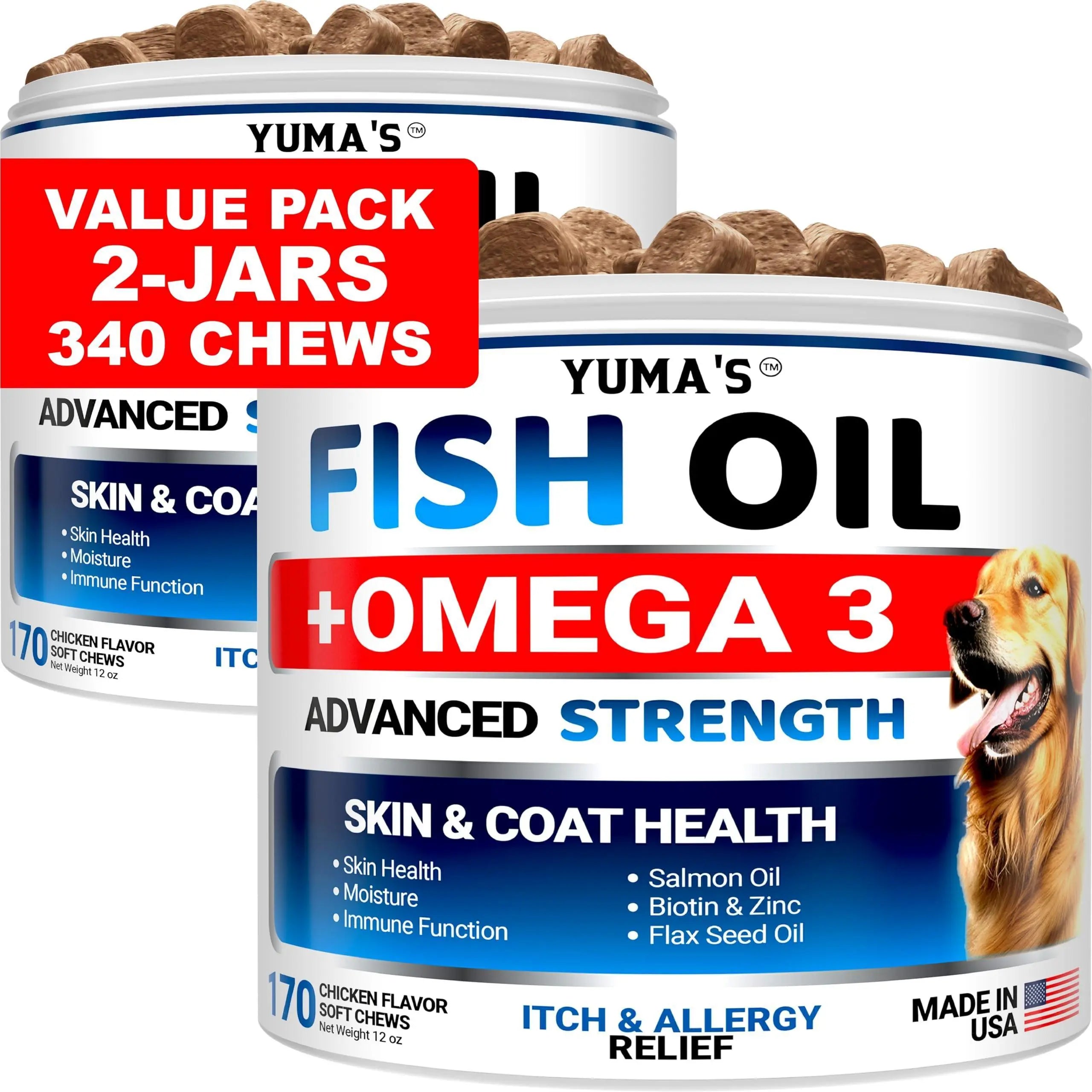 2 Pack Omega 3 Fish Oil for Dogs Skin and Coat Supplement Dry & Itchy Skin Relief Treatment Allergy Support Dog Anti Shedding Treats Shiny Coats EPA & DHA Salmon - VINE GLOBAL