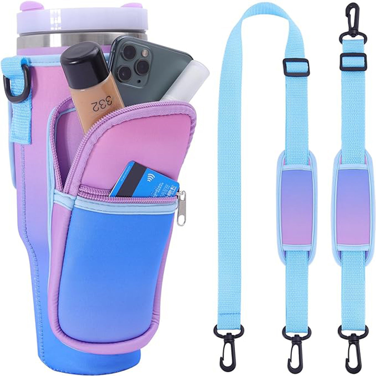 Water Bottle Carrier Bag Fit For 40oz Tumbler With Handle, Water Bottle Holder Bag With Adjustable Shoulder Strap For Hiking Travelling Camping - VINE GLOBAL