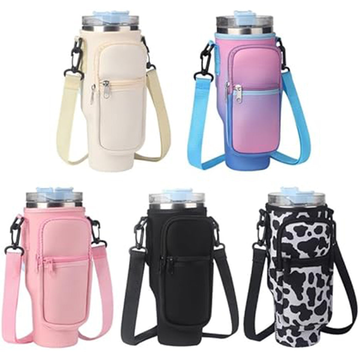 Water Bottle Carrier Bag Fit For 40oz Tumbler With Handle, Water Bottle Holder Bag With Adjustable Shoulder Strap For Hiking Travelling Camping - VINE GLOBAL