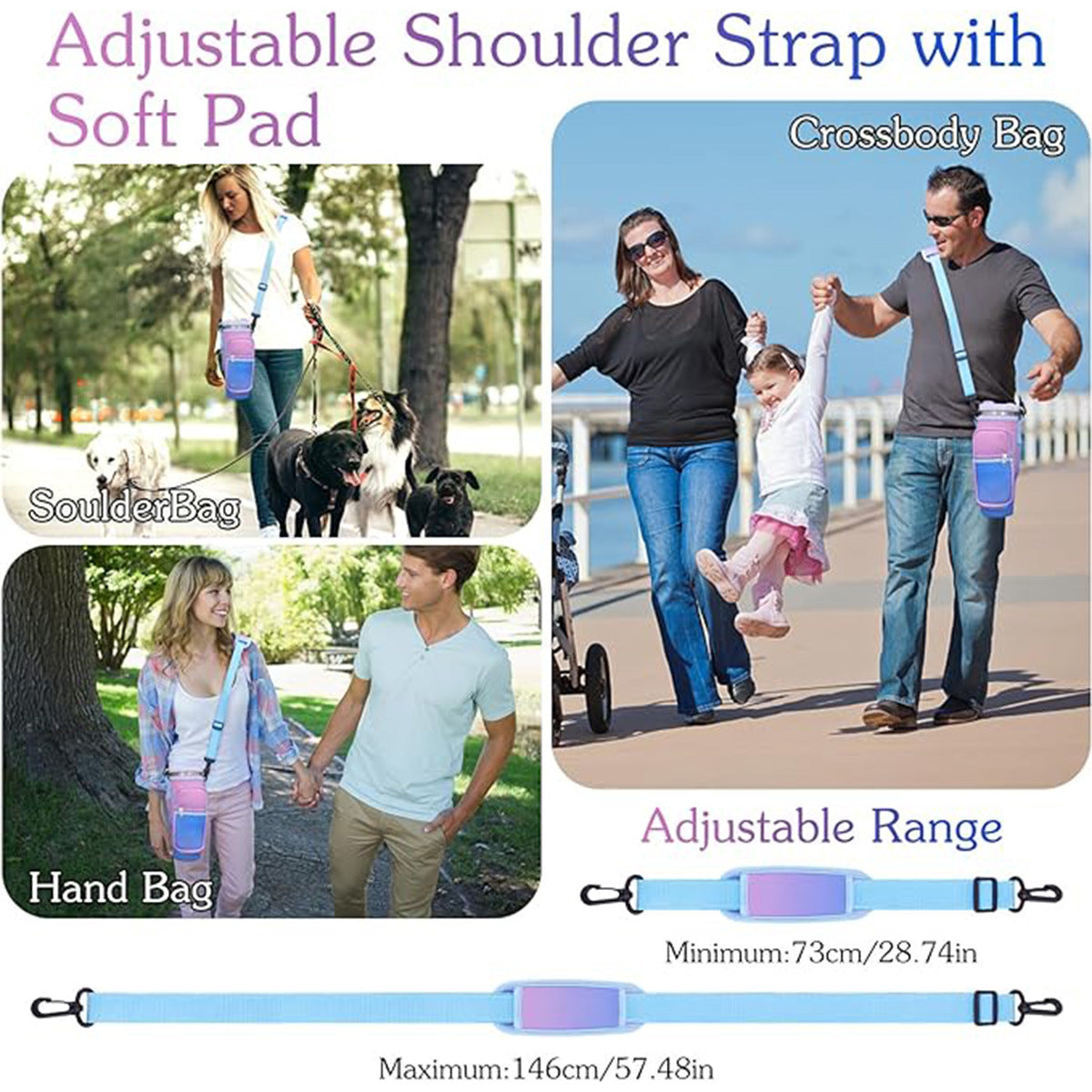 Water Bottle Carrier Bag Fit For 40oz Tumbler With Handle, Water Bottle Holder Bag With Adjustable Shoulder Strap For Hiking Travelling Camping - VINE GLOBAL