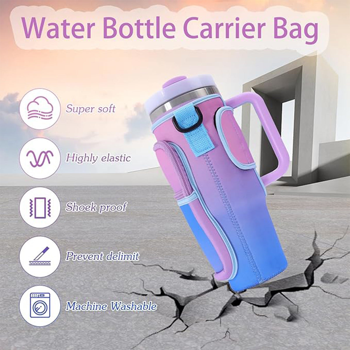 Water Bottle Carrier Bag Fit For 40oz Tumbler With Handle, Water Bottle Holder Bag With Adjustable Shoulder Strap For Hiking Travelling Camping - VINE GLOBAL