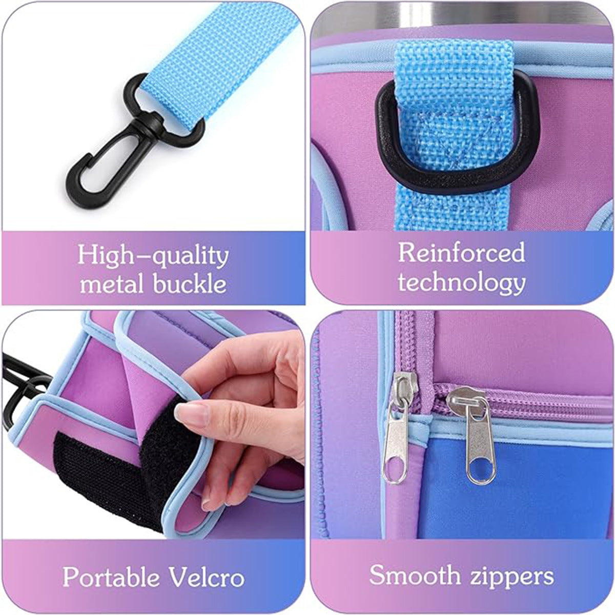 Water Bottle Carrier Bag Fit For 40oz Tumbler With Handle, Water Bottle Holder Bag With Adjustable Shoulder Strap For Hiking Travelling Camping - VINE GLOBAL