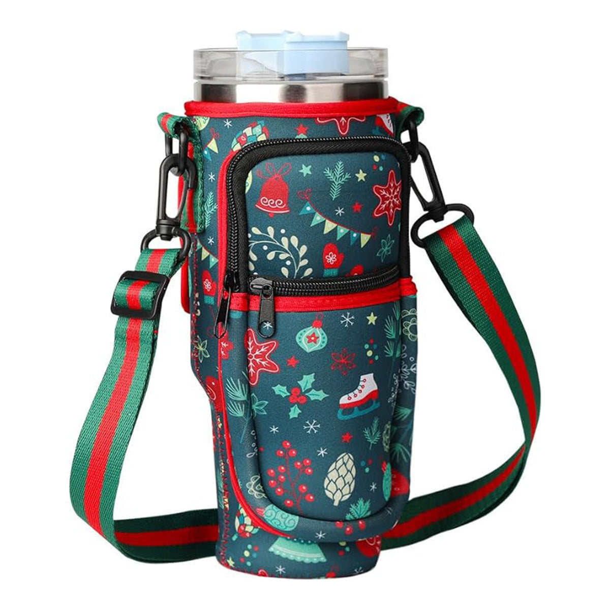 Water Bottle Carrier Bag Fit For 40oz Tumbler With Handle, Water Bottle Holder Bag With Adjustable Shoulder Strap For Hiking Travelling Camping - VINE GLOBAL