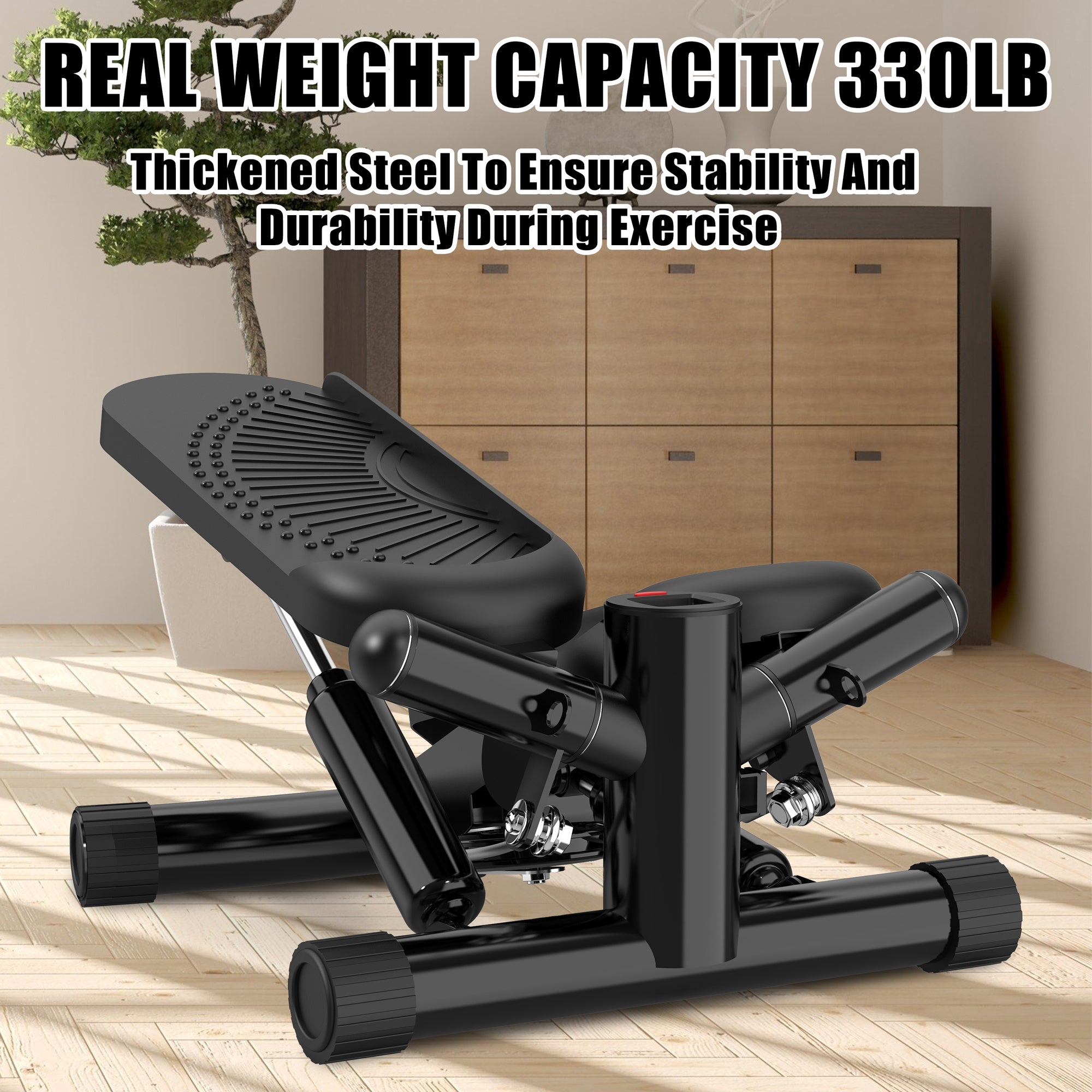 Steppers for Exercise - Mini Stair Stepper Machine with Resistance Bands 330lbs Twist Stepper Portable Exercise Equipment for Full Body Workout-Black - VINE GLOBAL