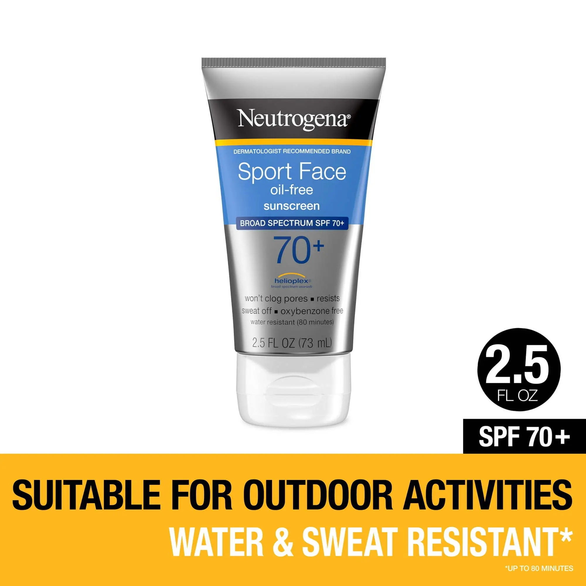 Neutrogena Sport Face Oil-Free Lotion Sunscreen, SPF 70+ Sunblock, 2.5 fl oz - VINE GLOBAL