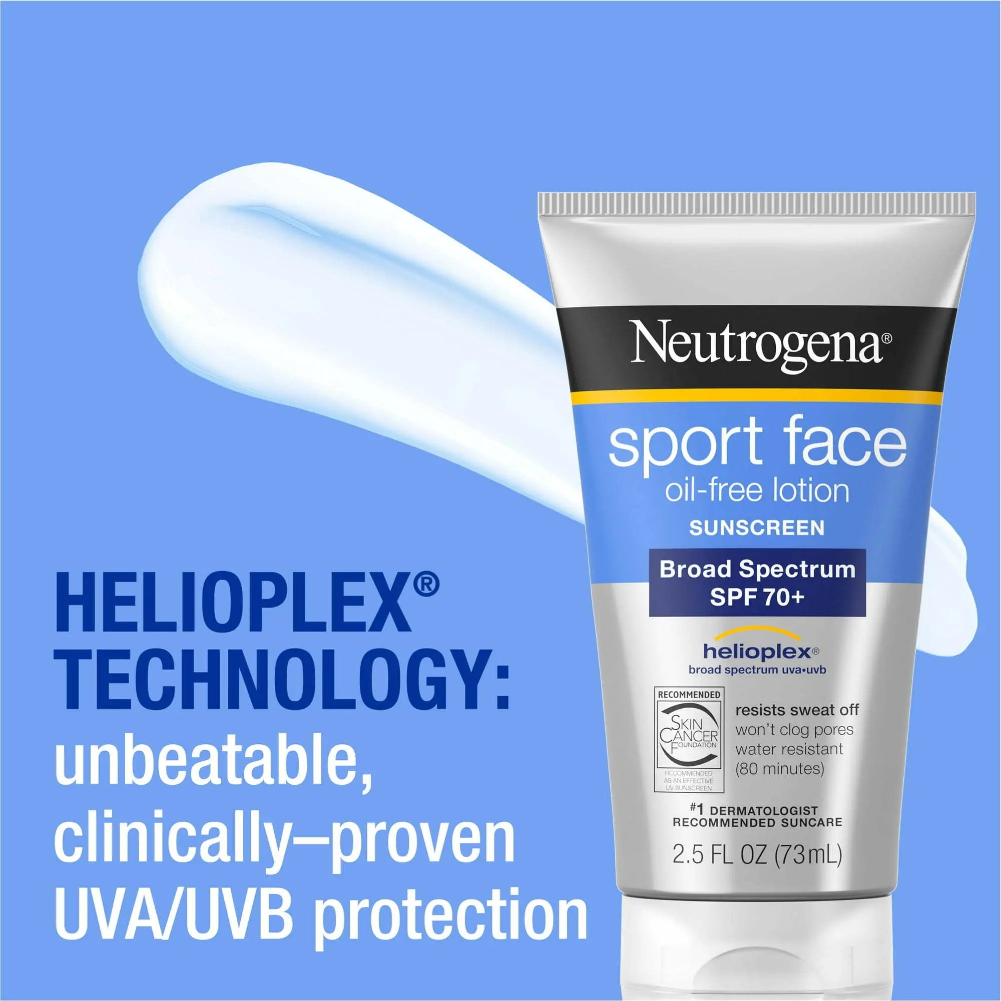 Neutrogena Sport Face Oil-Free Lotion Sunscreen, SPF 70+ Sunblock, 2.5 fl oz - VINE GLOBAL